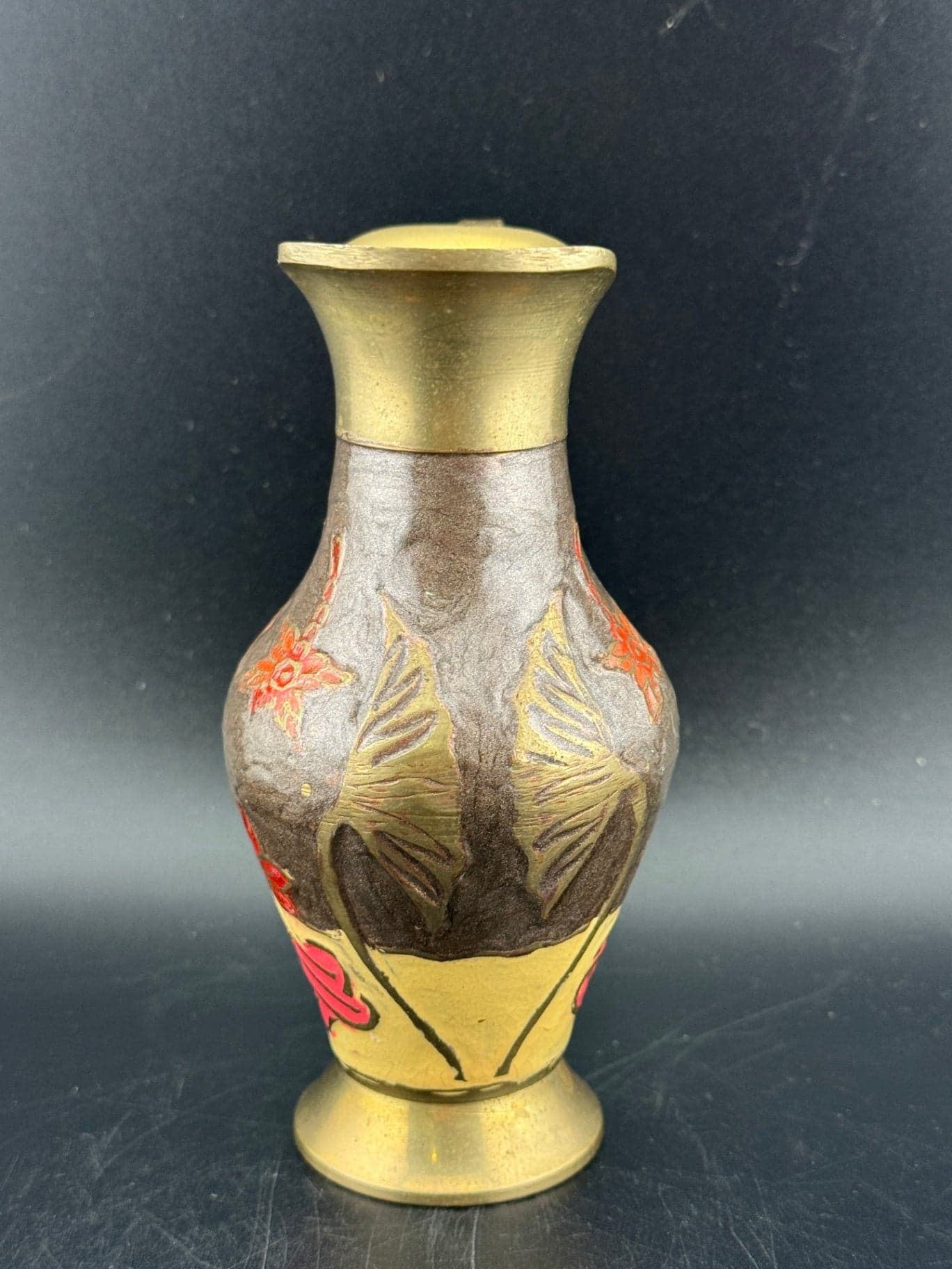 Vintage Brass Enamel Pitcher - Thumbnail 2