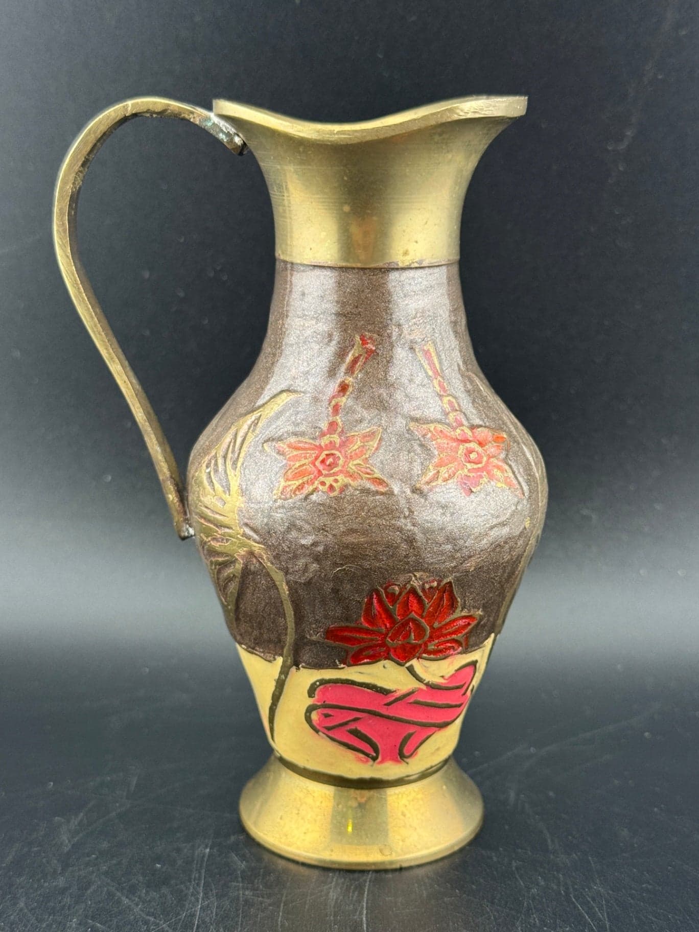 Vintage Brass Enamel Pitcher - Thumbnail 3