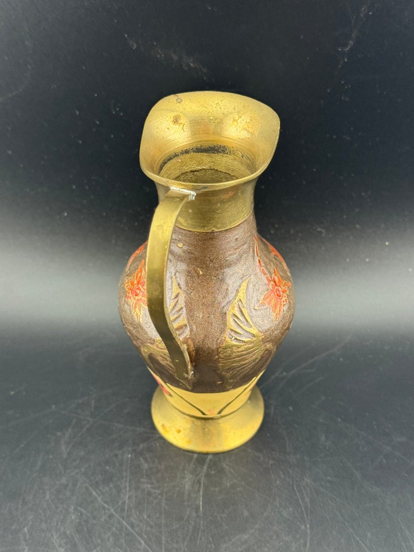 Vintage Brass Enamel Pitcher - Thumbnail 5