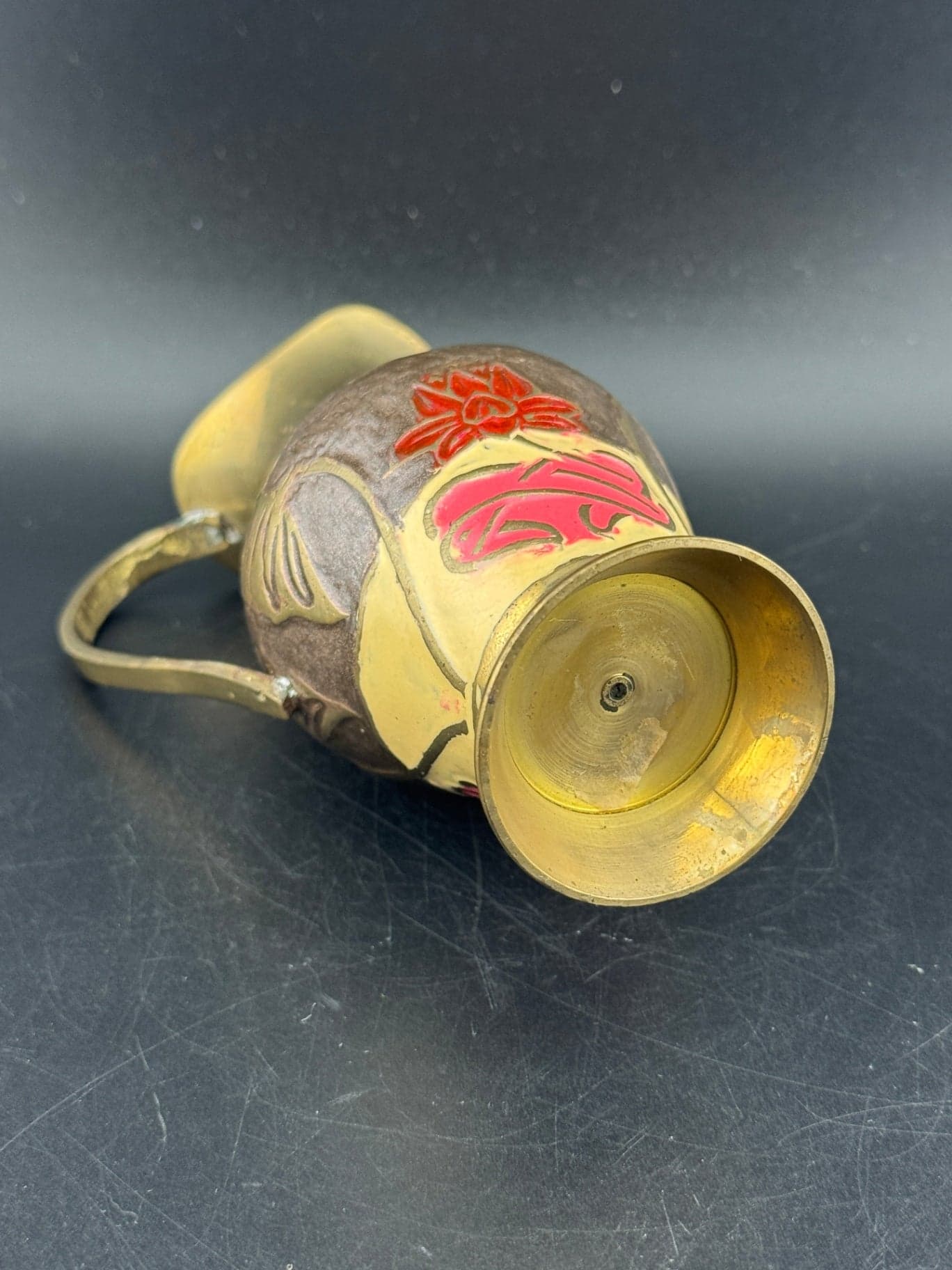Vintage Brass Enamel Pitcher - Thumbnail 6
