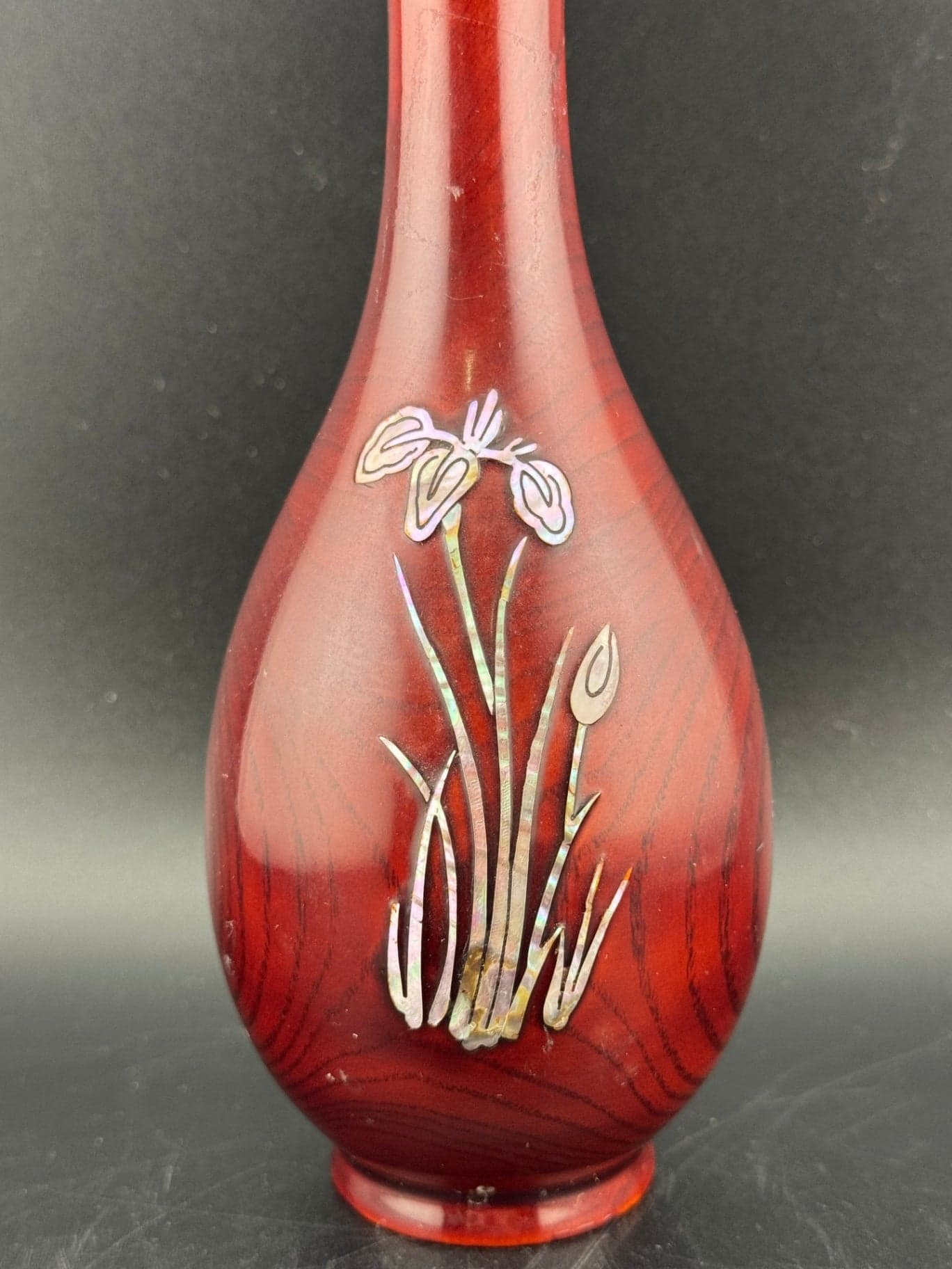 VTG Inlaid Abalone Shell Iris Flower Vase - Thumbnail 2