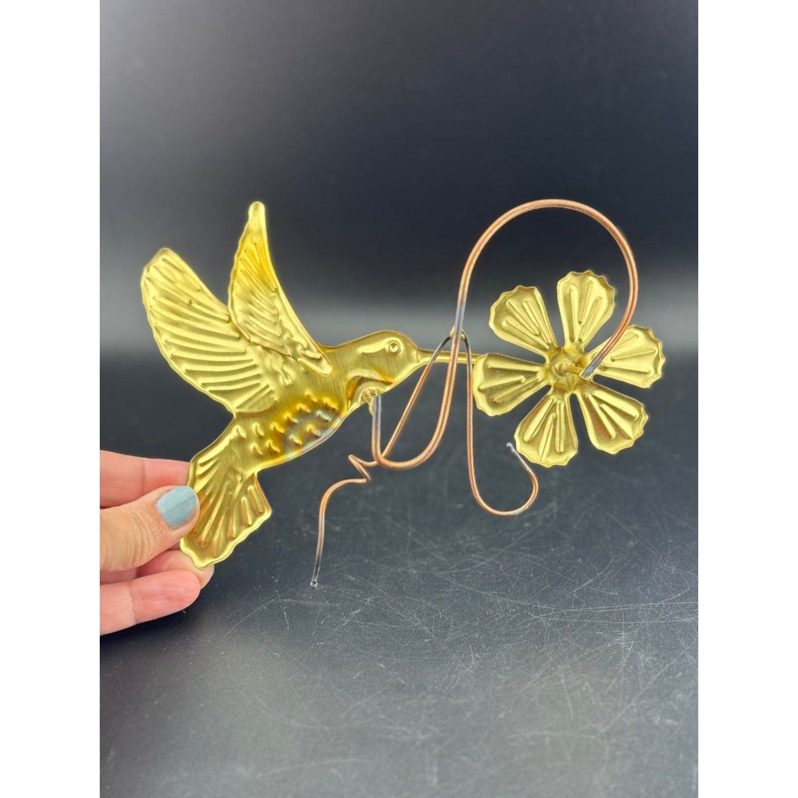 3-Piece Brass Hummingbird Wall Hangers - Thumbnail 4