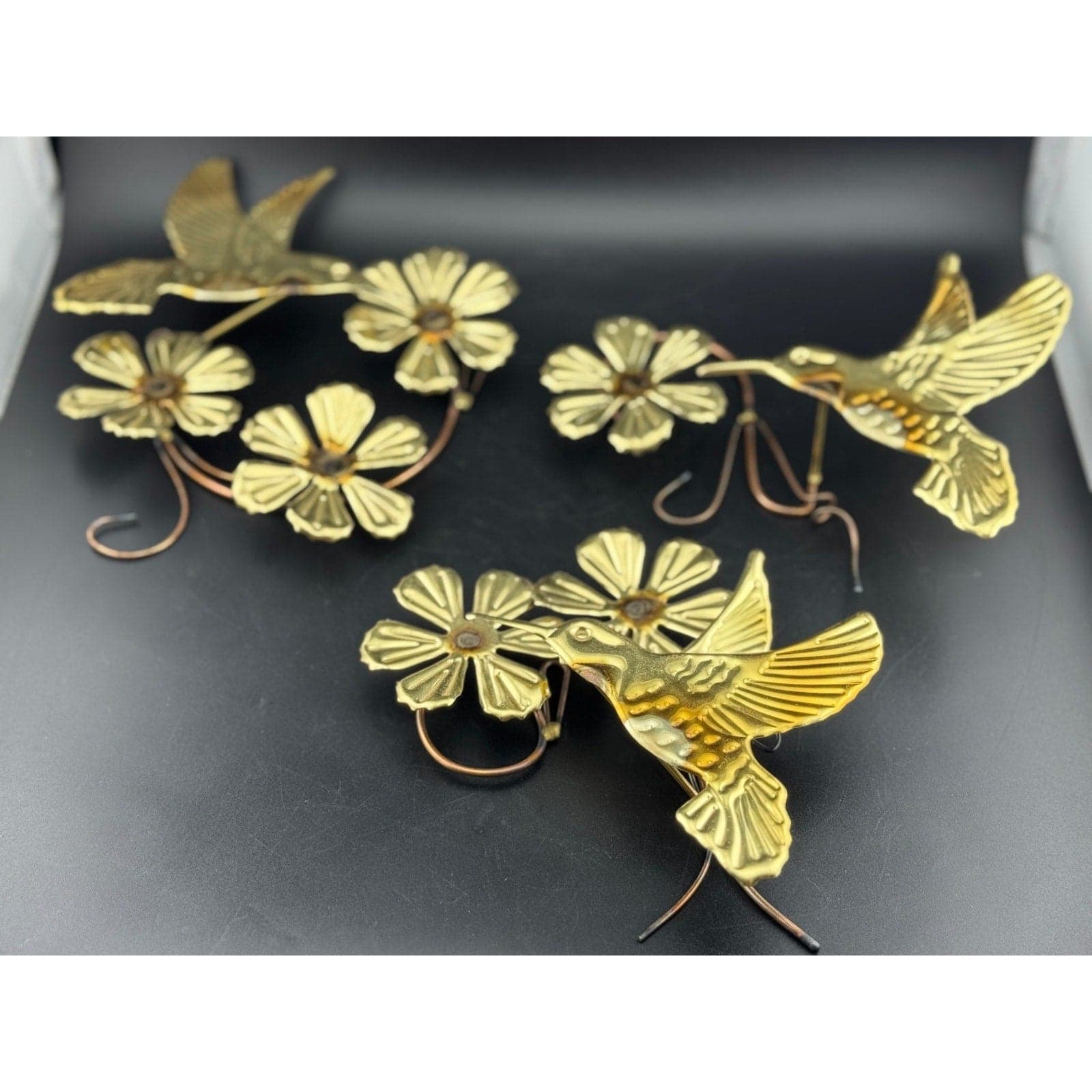 3-Piece Brass Hummingbird Wall Hangers - Thumbnail 2