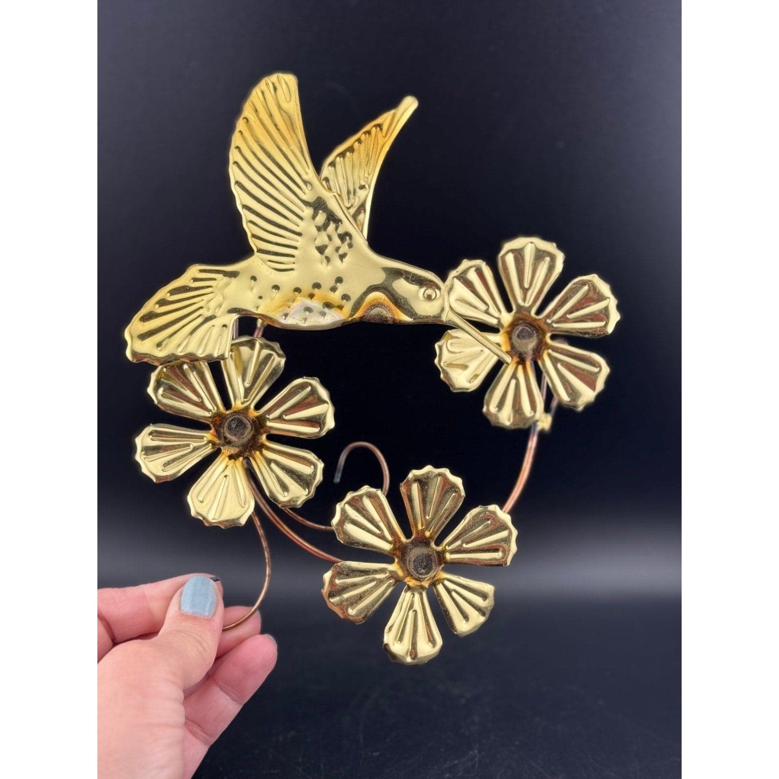 3-Piece Brass Hummingbird Wall Hangers - Thumbnail 7