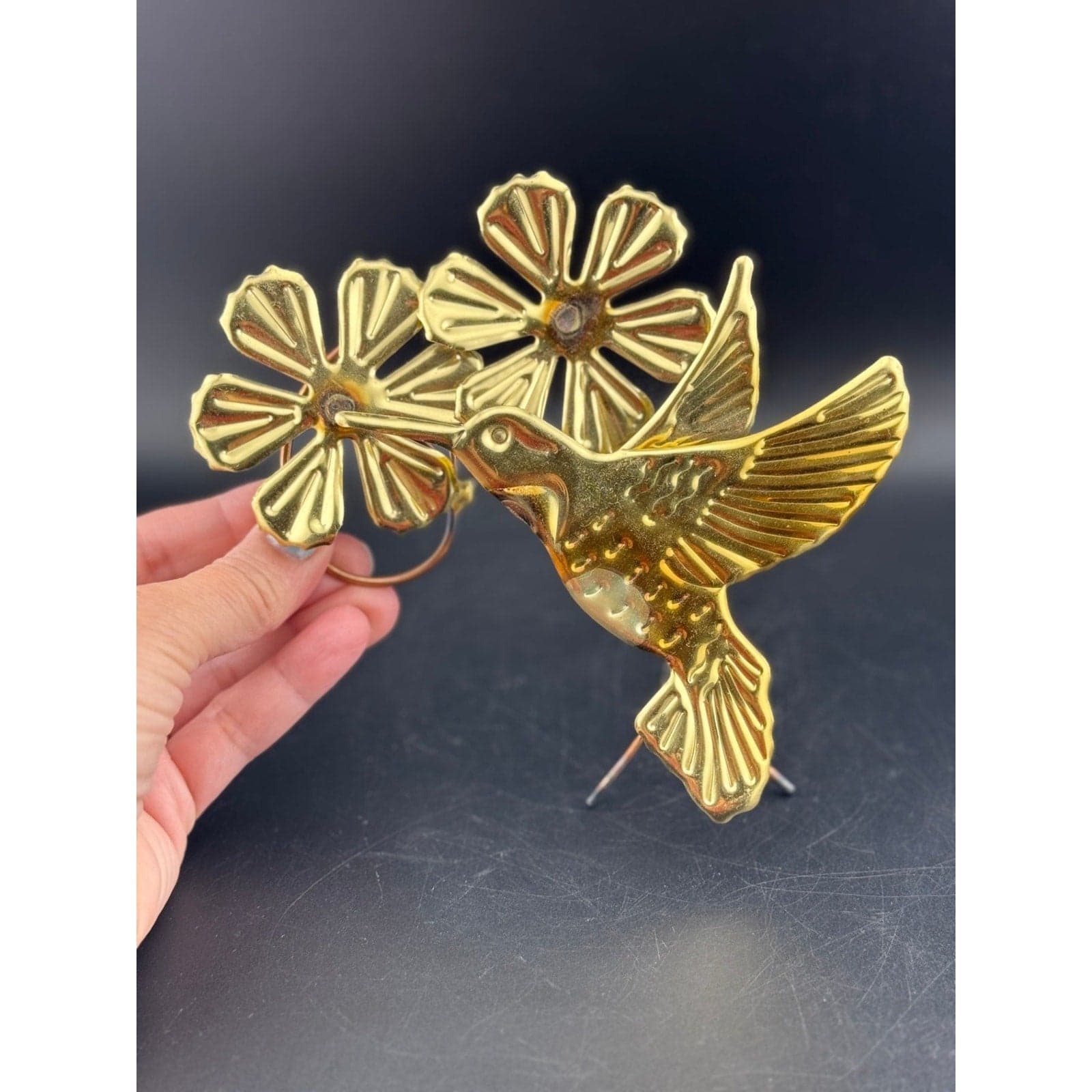 3-Piece Brass Hummingbird Wall Hangers - Thumbnail 5