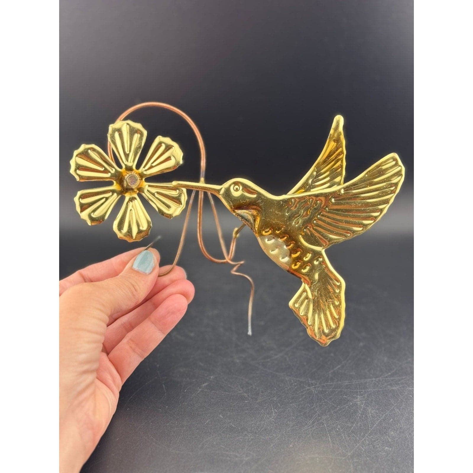 3-Piece Brass Hummingbird Wall Hangers - Thumbnail 3