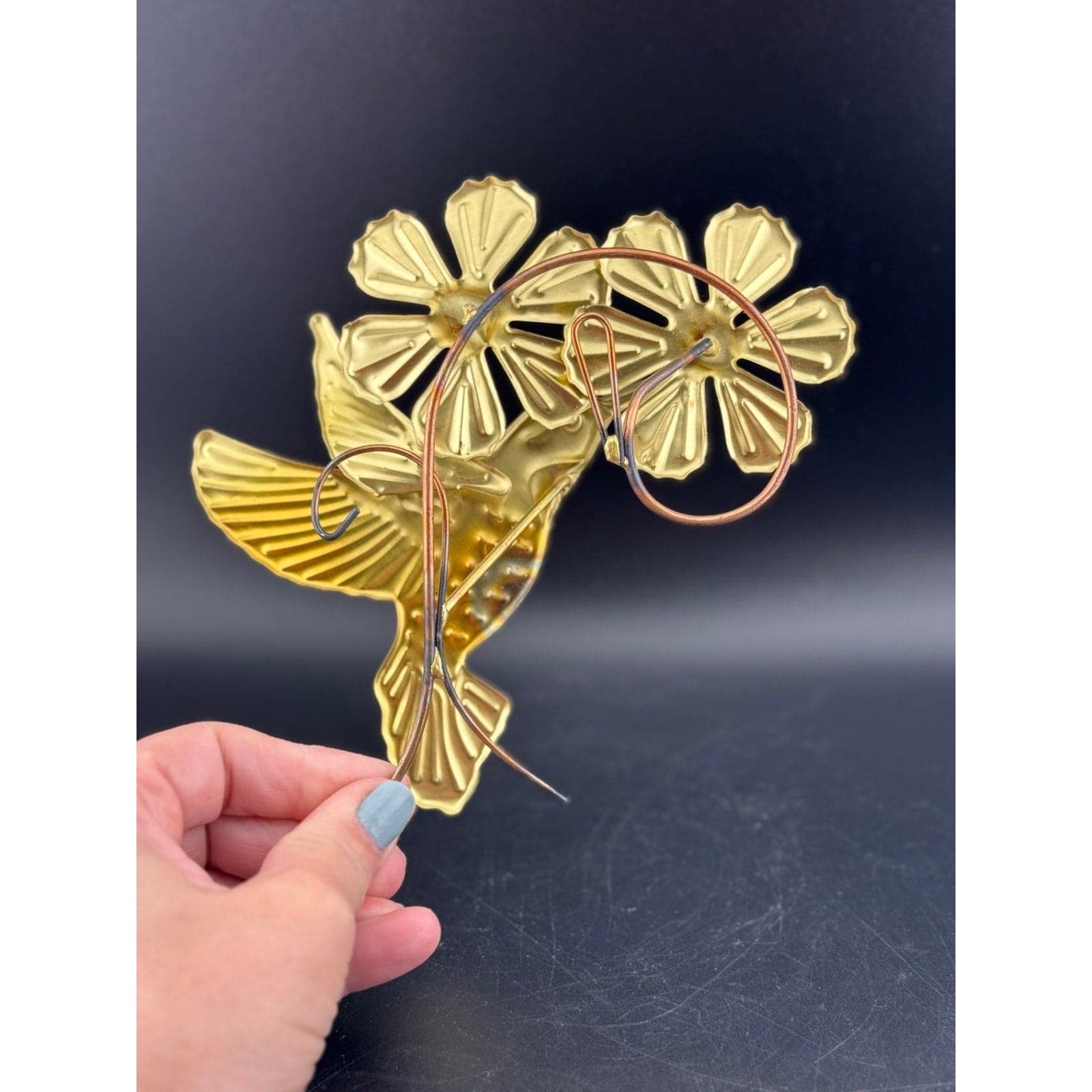 3-Piece Brass Hummingbird Wall Hangers - Thumbnail 6