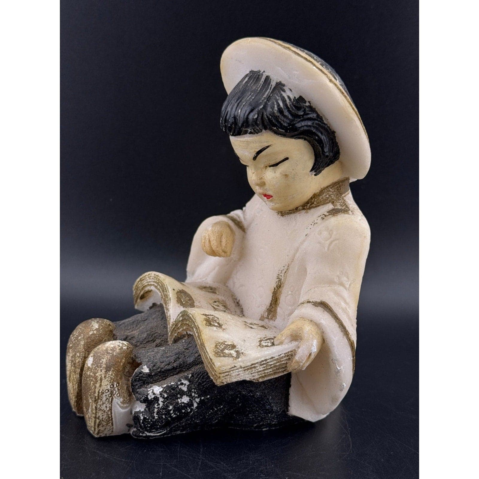 Vintage Salt Stone Little Asian Girl Reading - Thumbnail 7
