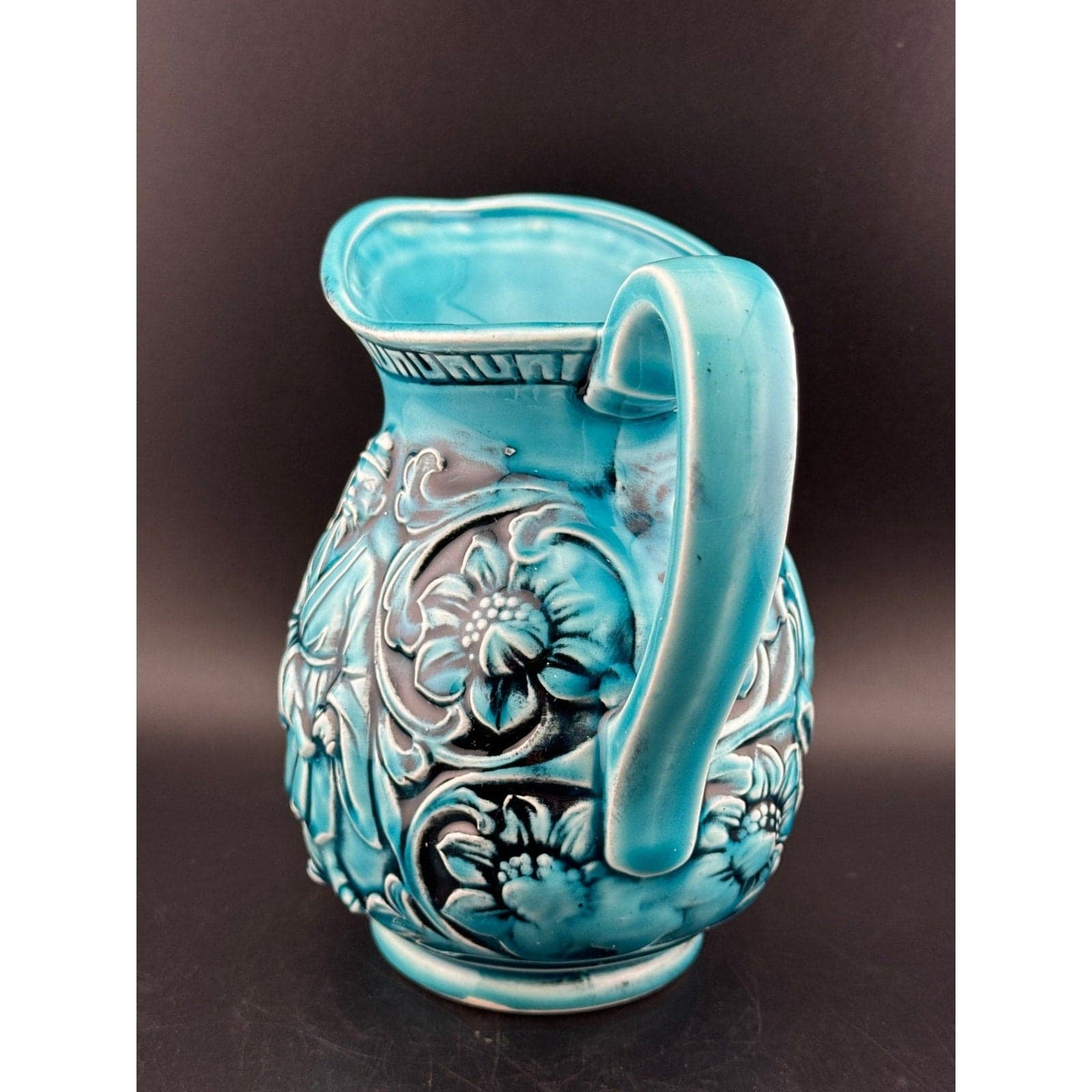 Vintage Japanese Majolica Teal Blue Pitcher - Thumbnail 5