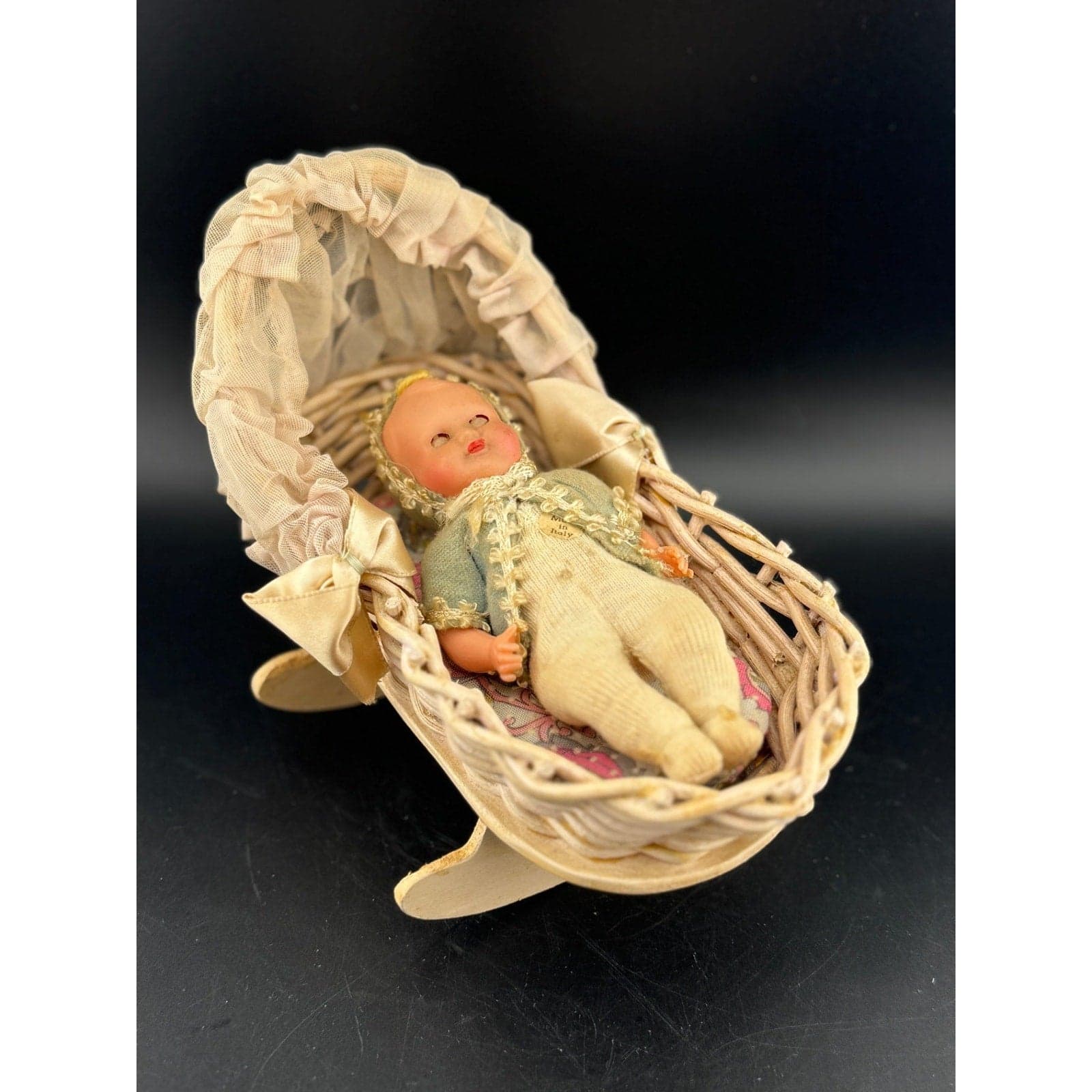 Antique Miniature Baby Doll in Cradle - Image 1