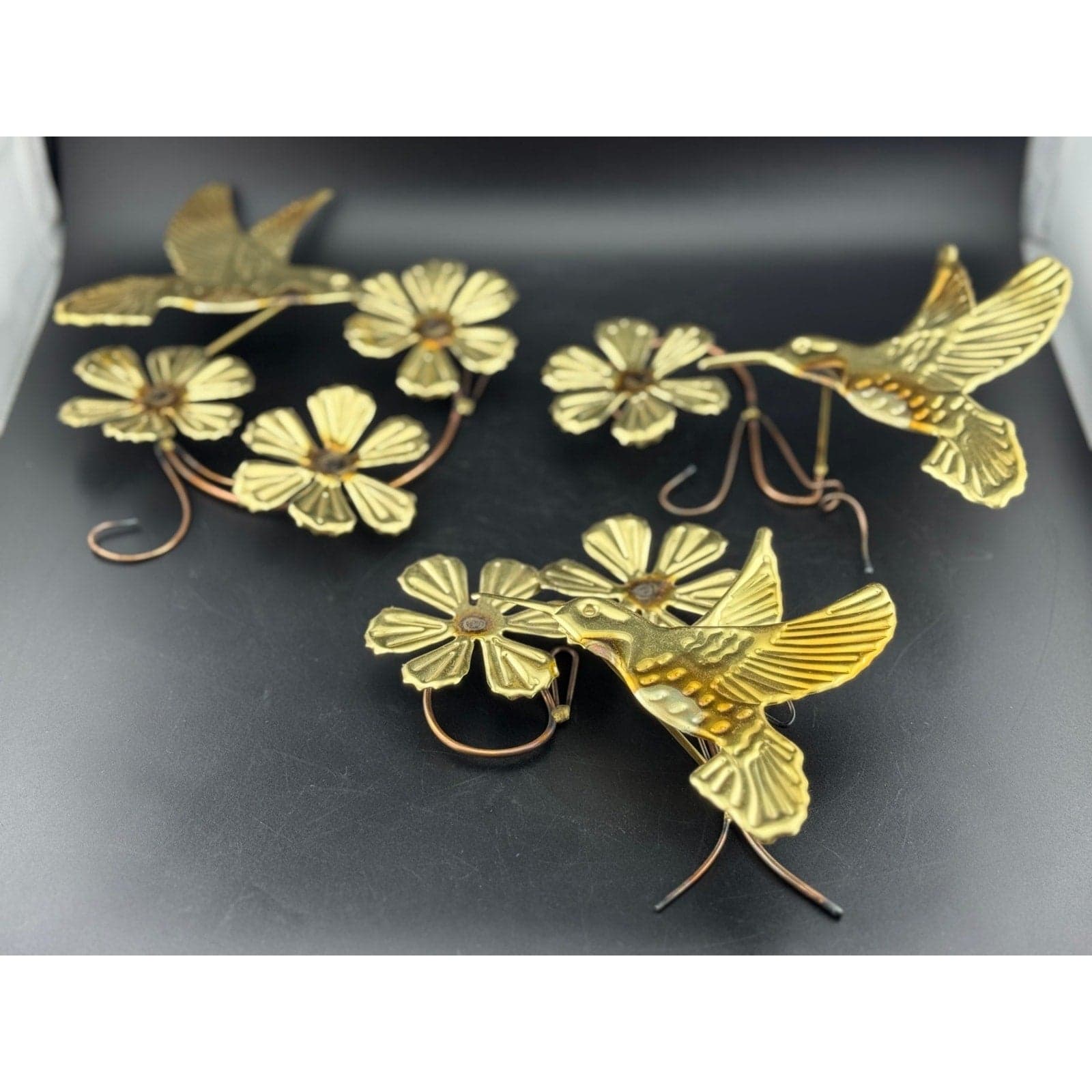 3-Piece Brass Hummingbird Wall Hangers - Image 1
