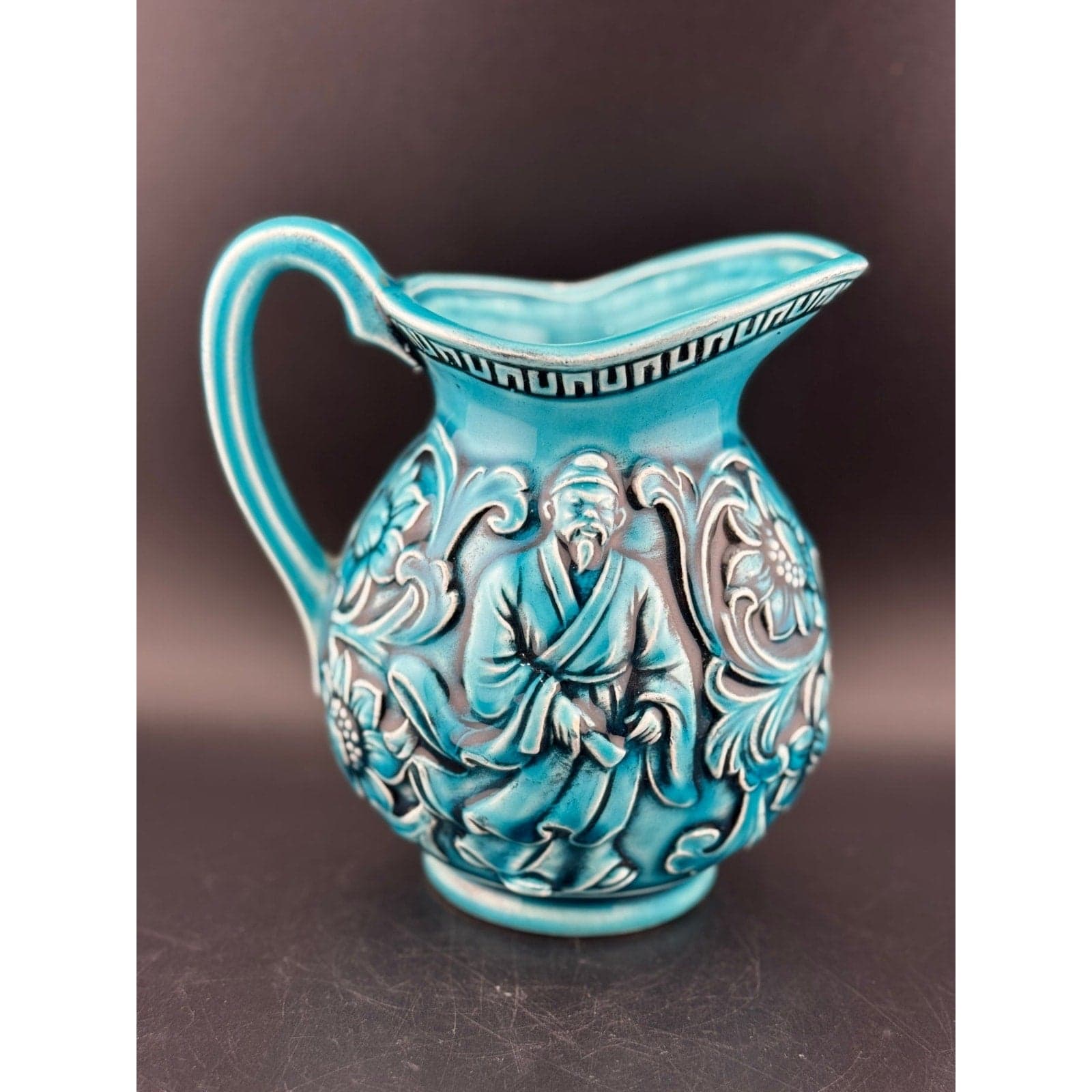 Vintage Japanese Majolica Teal Blue Pitcher - Image 1
