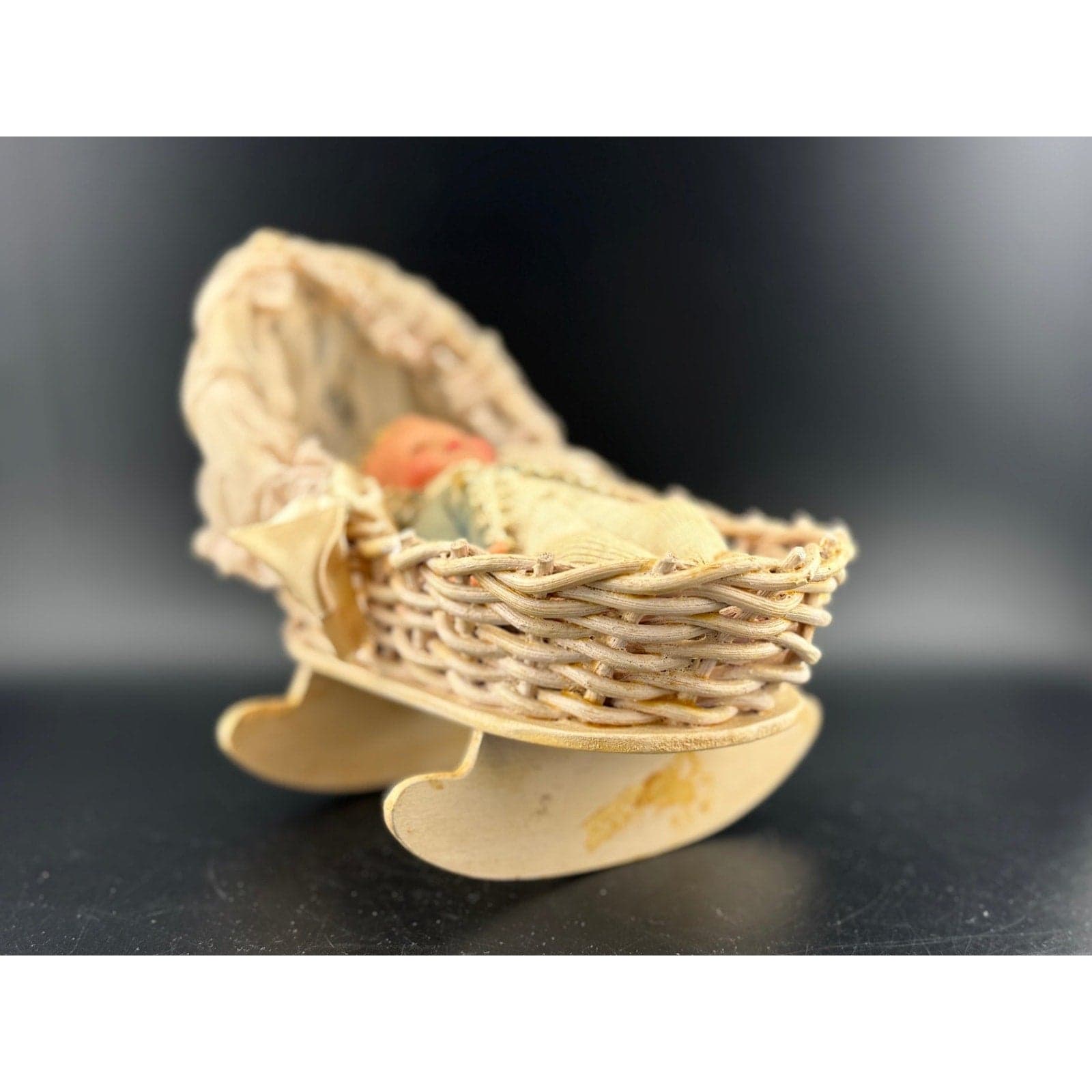 Antique Miniature Baby Doll in Cradle - Thumbnail 2