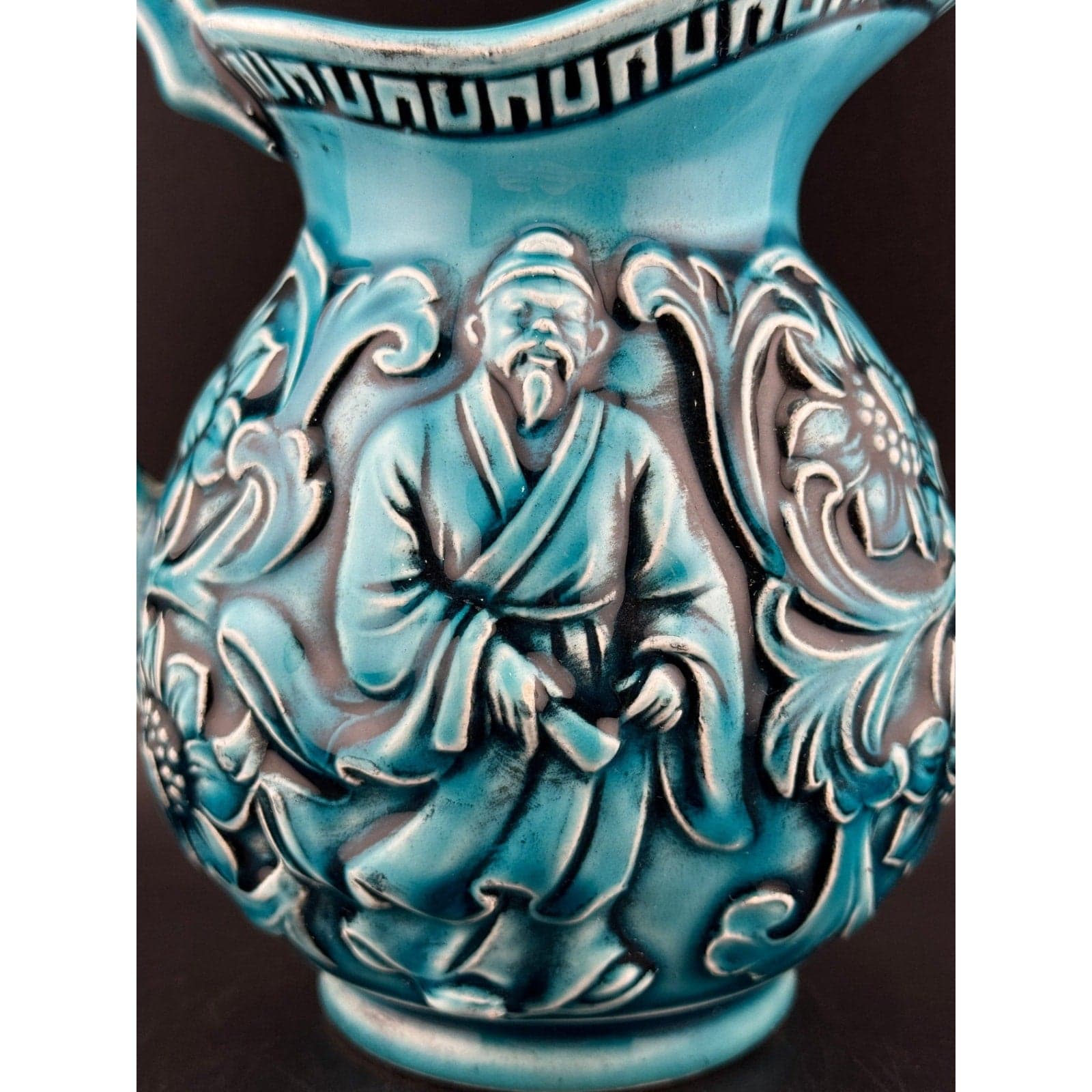 Vintage Japanese Majolica Teal Blue Pitcher - Thumbnail 8