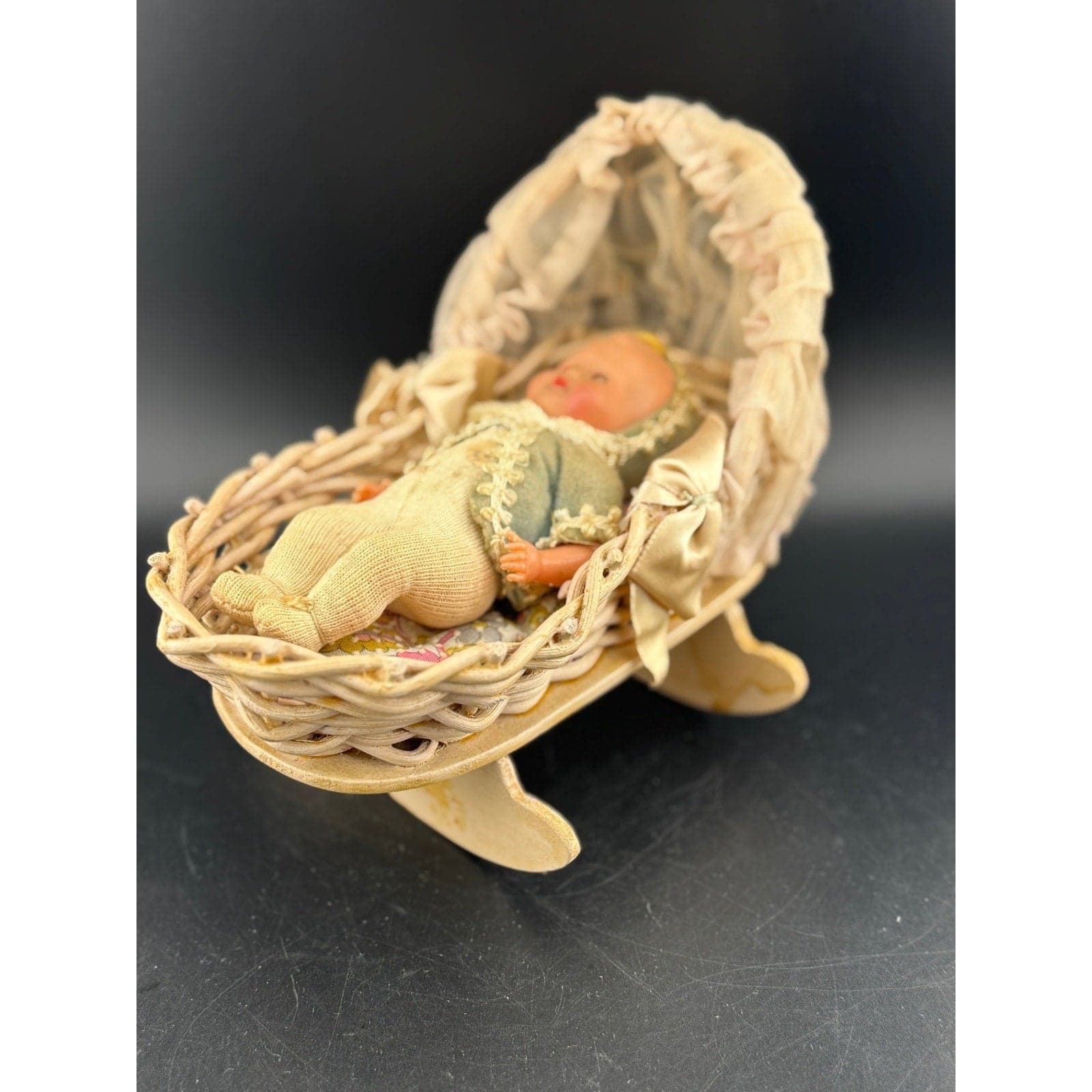 Antique Miniature Baby Doll in Cradle - Thumbnail 3