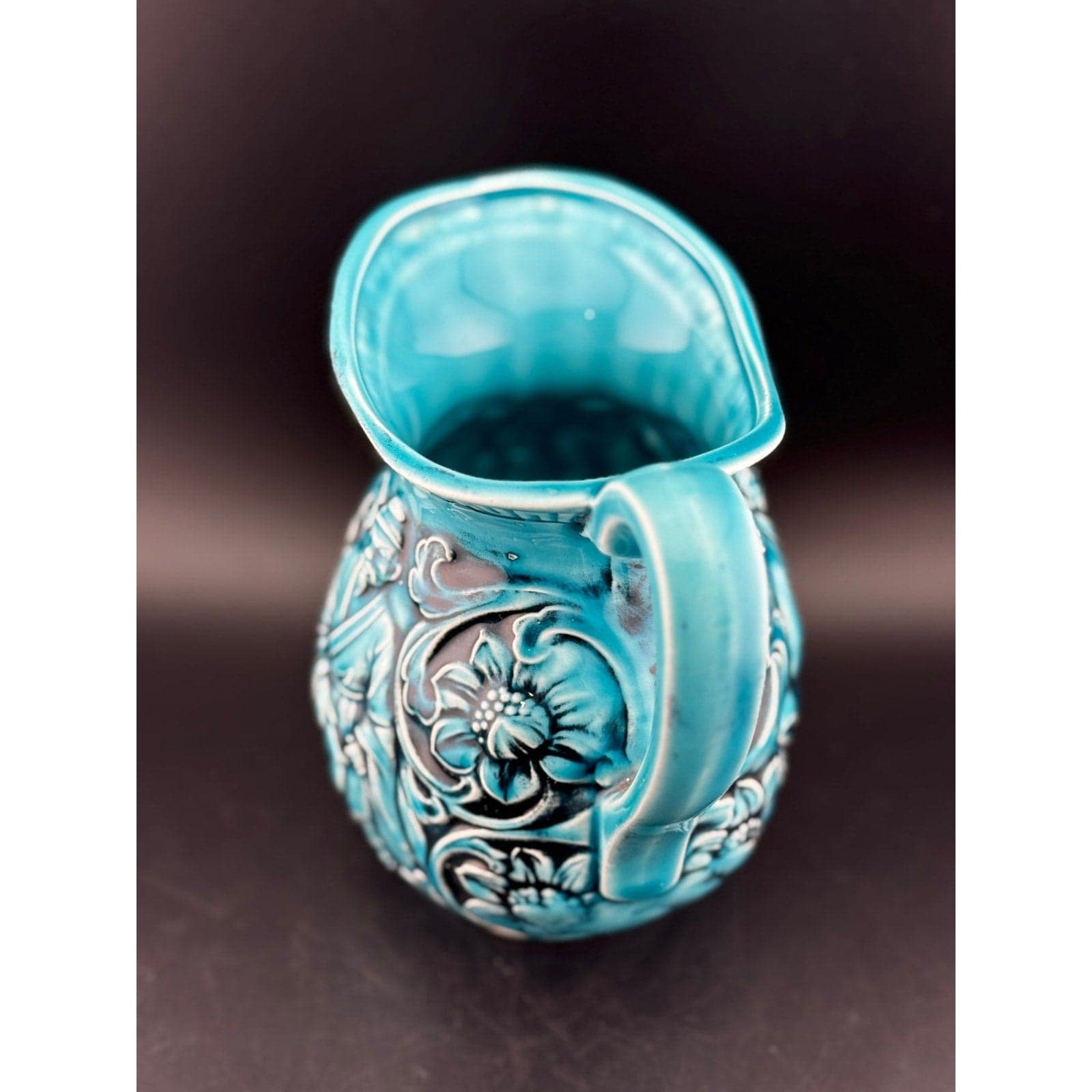 Vintage Japanese Majolica Teal Blue Pitcher - Thumbnail 6