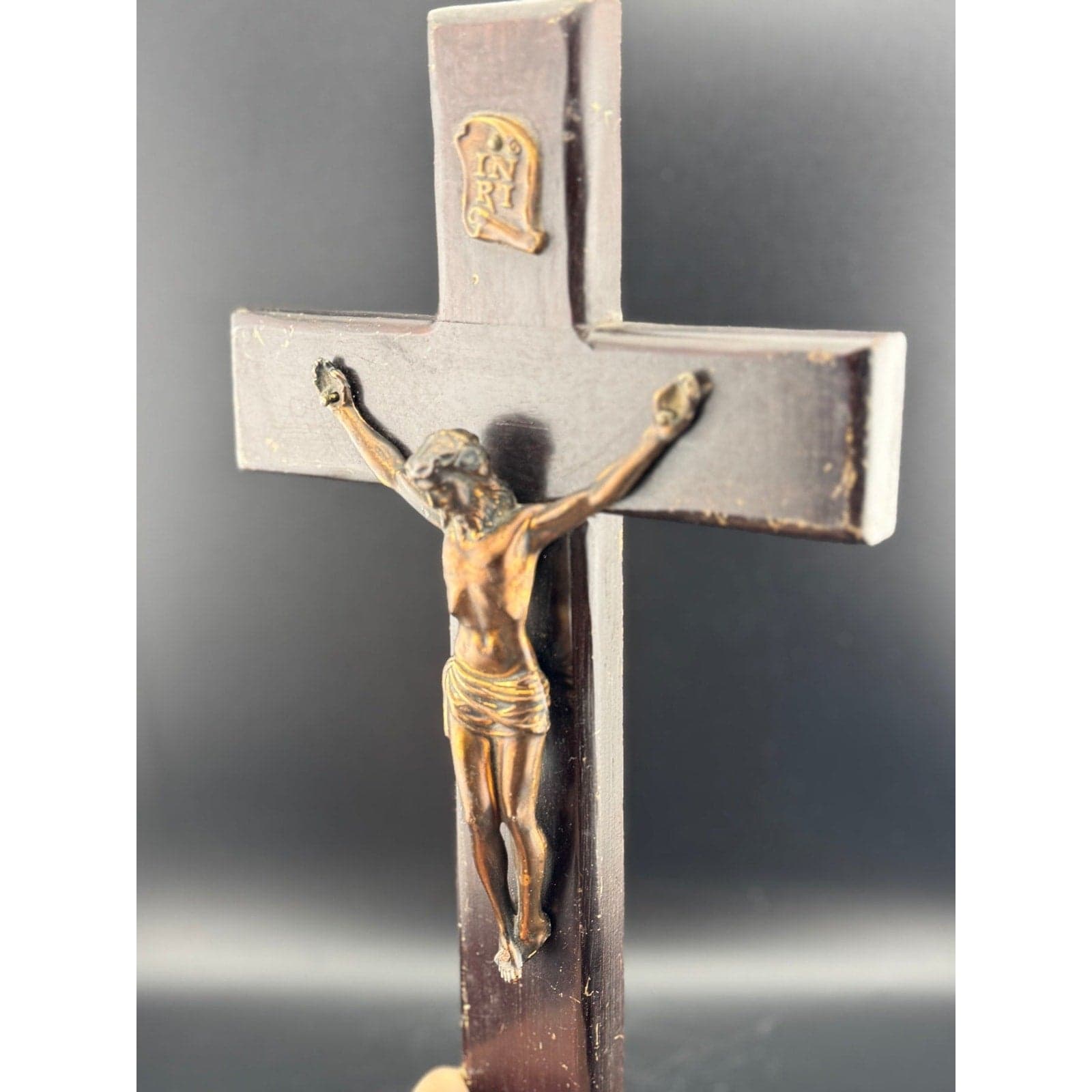 Vintage Wooden Crucifix with Metal Jesus - Thumbnail 5