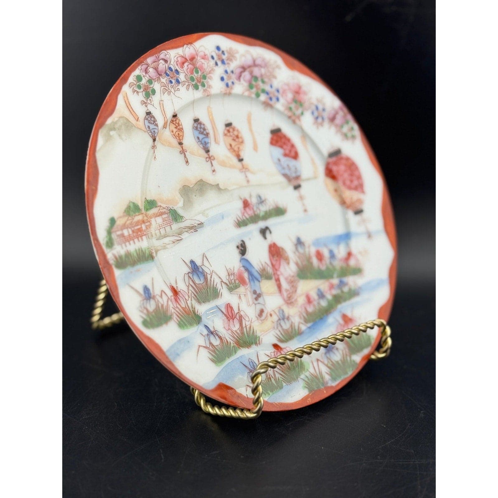 Vintage Kutani Handpainted Geisha Plate - Thumbnail 3