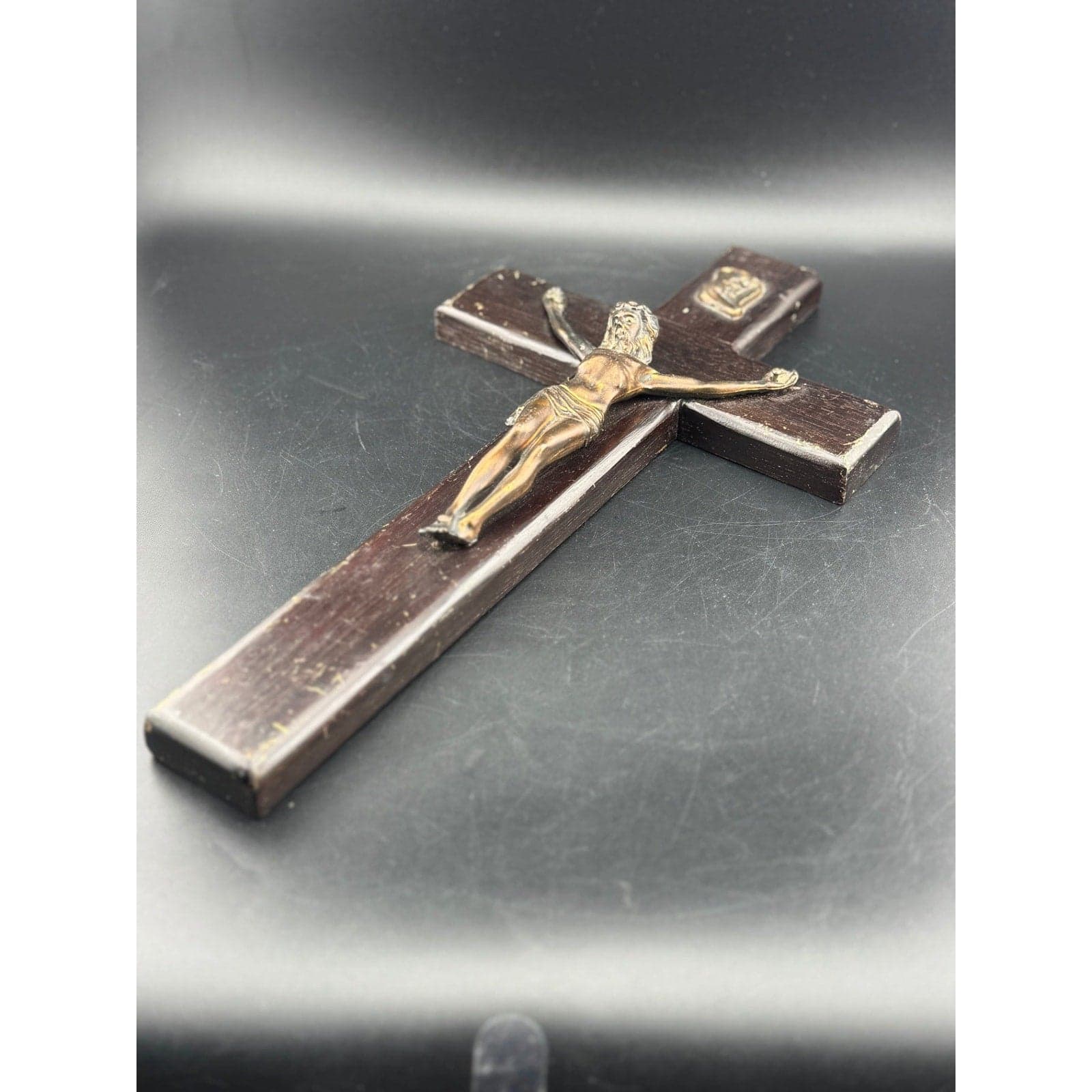 Vintage Wooden Crucifix with Metal Jesus - Thumbnail 2
