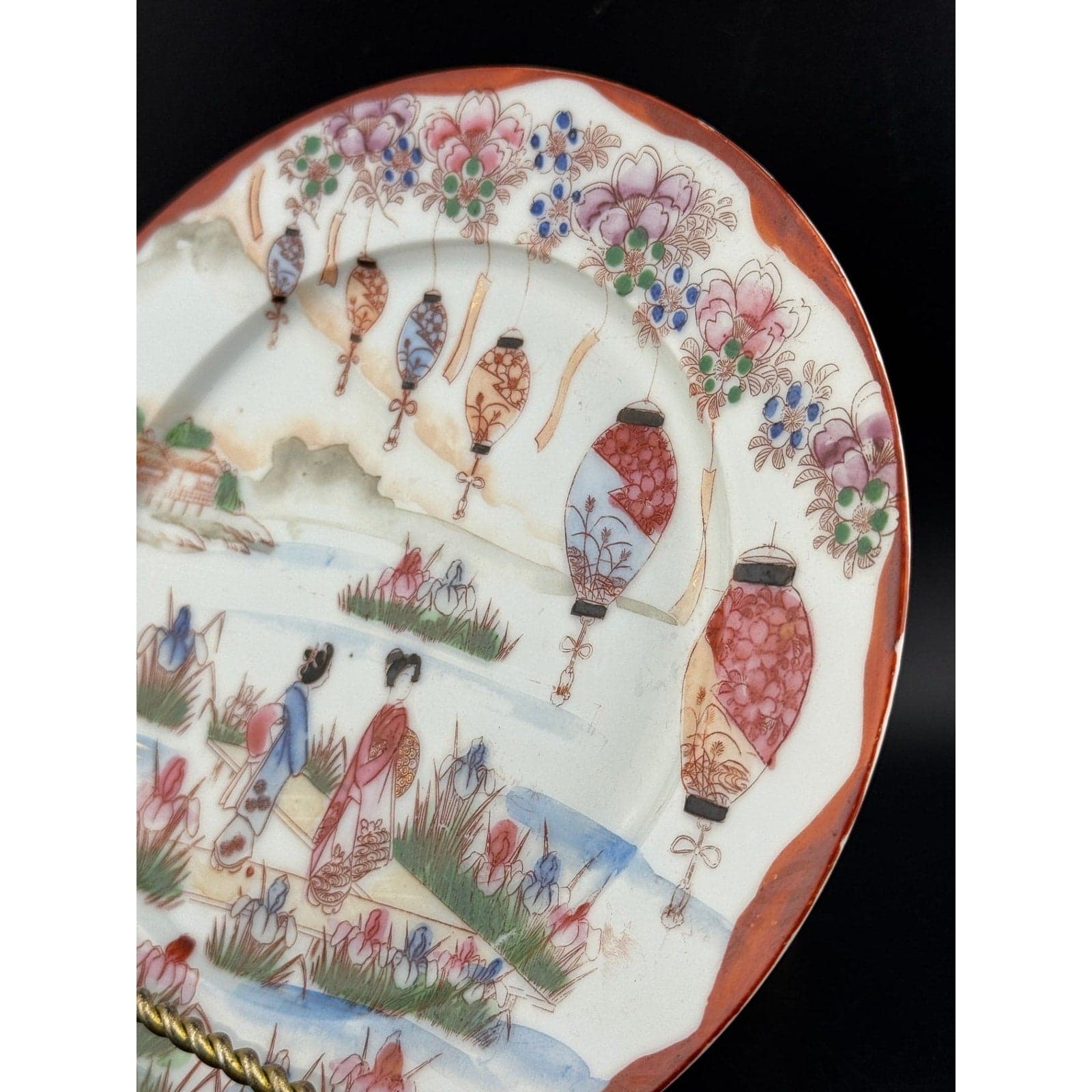 Vintage Kutani Handpainted Geisha Plate - Thumbnail 5