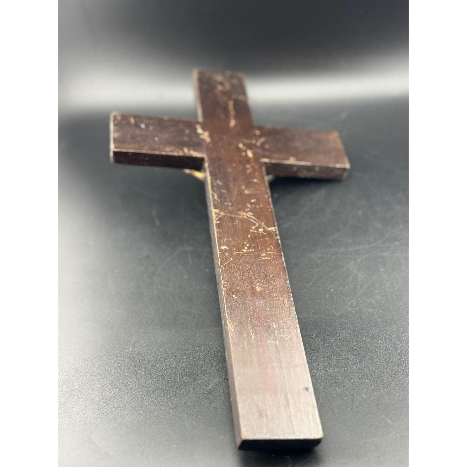 Vintage Wooden Crucifix with Metal Jesus - Thumbnail 6