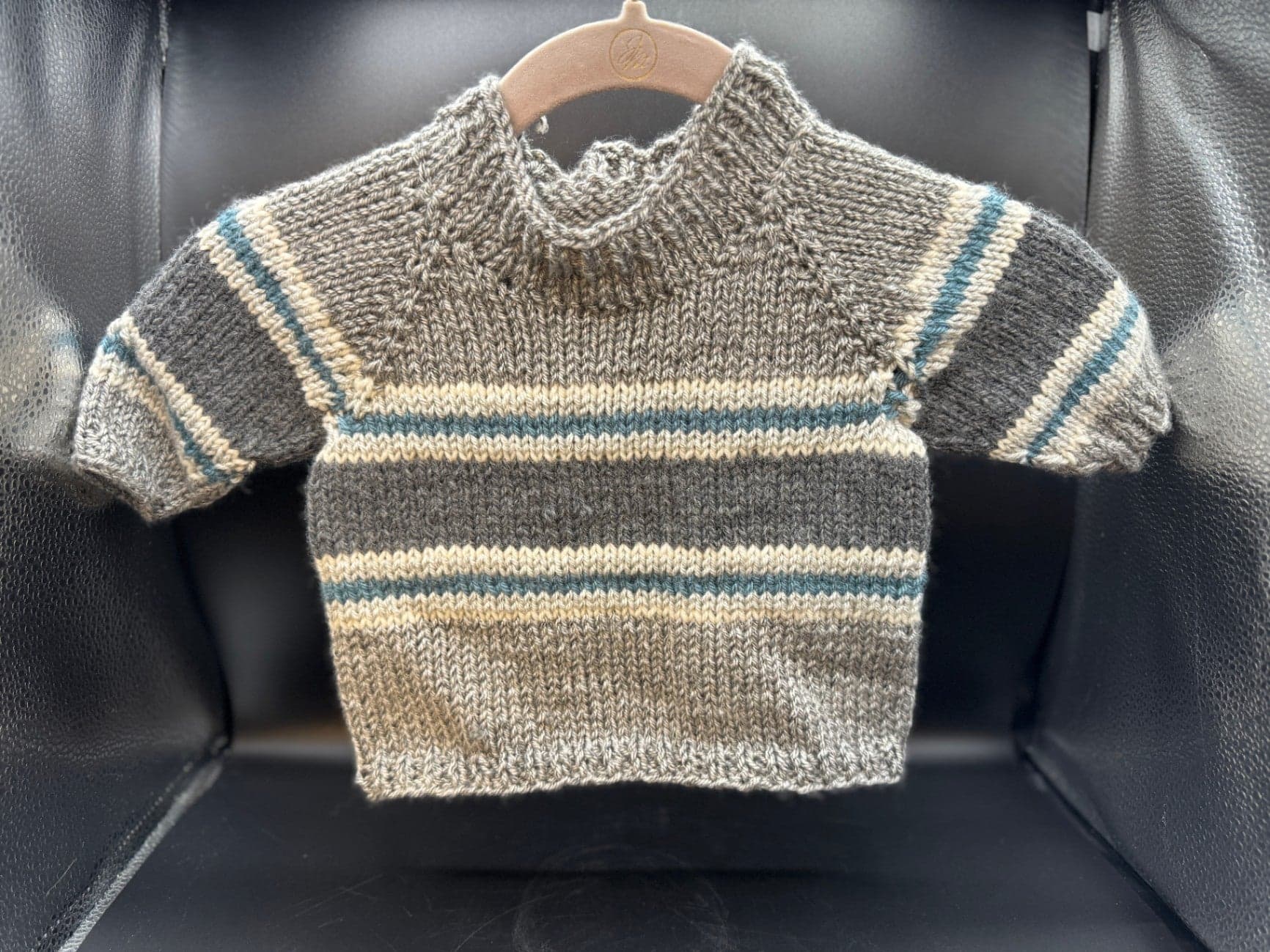 Handmade Gray & Blue Baby Sweater - Image 1