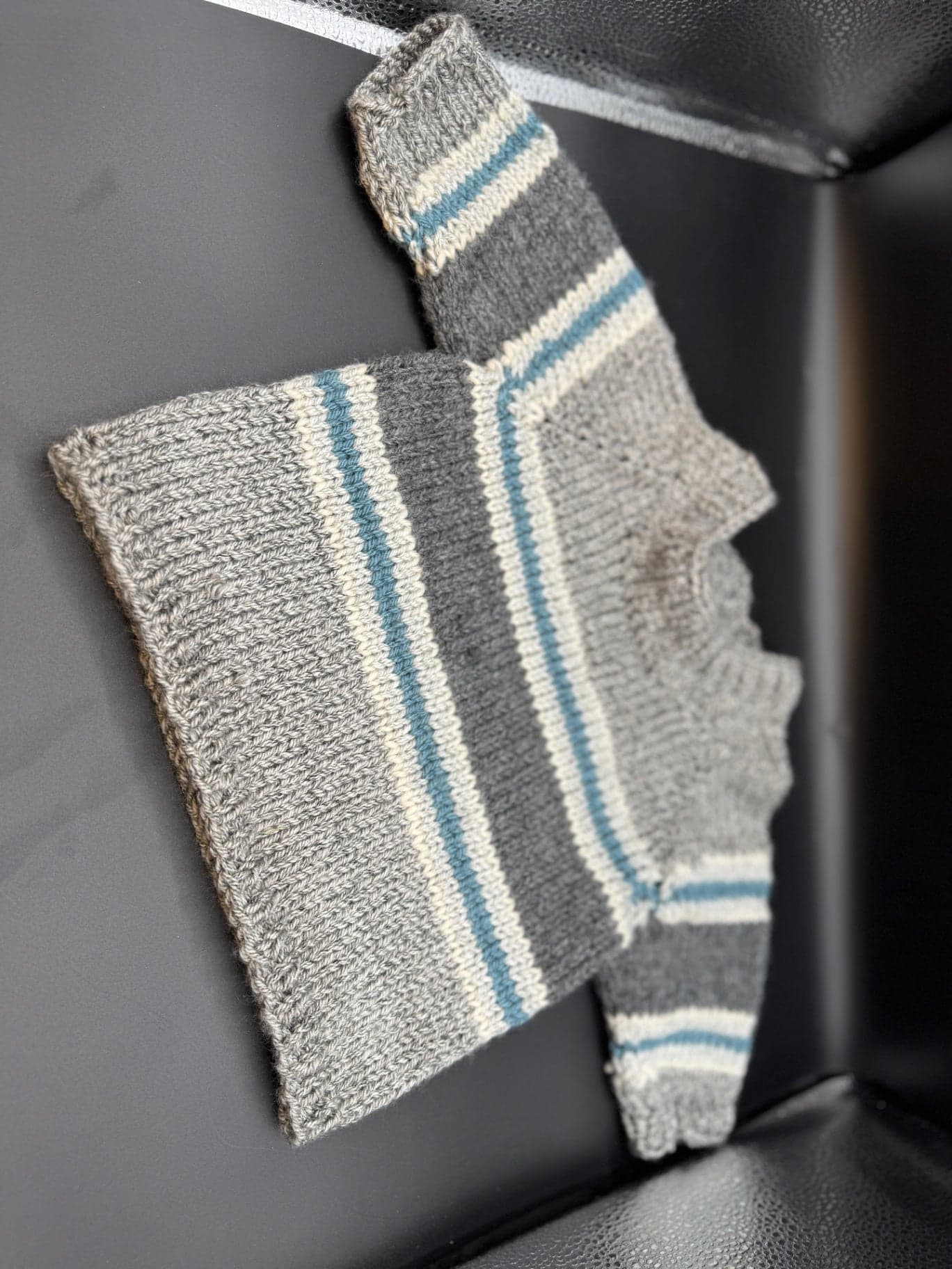 Handmade Gray & Blue Baby Sweater - Thumbnail 3