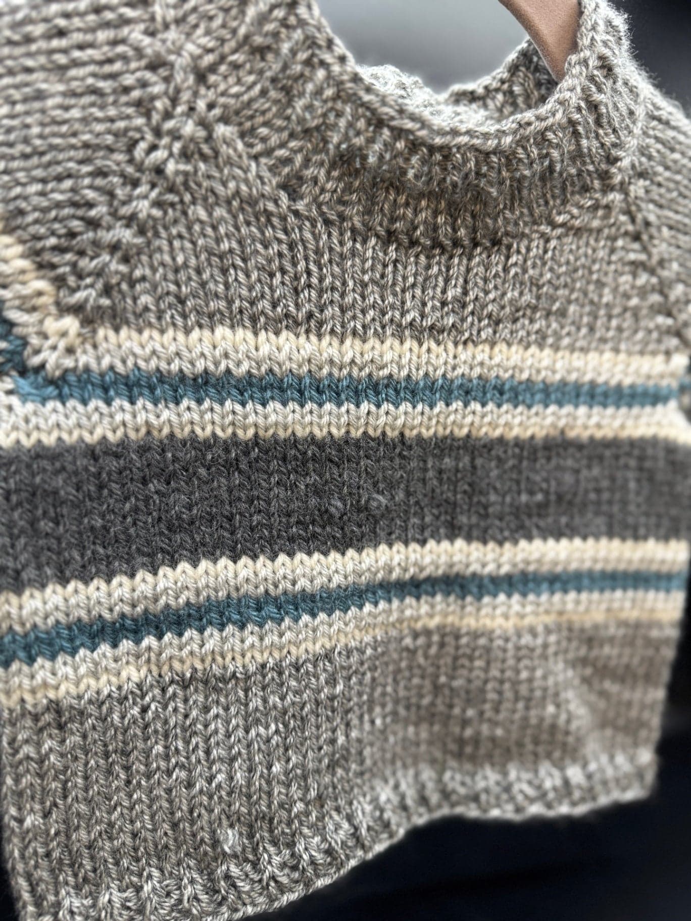 Handmade Gray & Blue Baby Sweater - Thumbnail 2