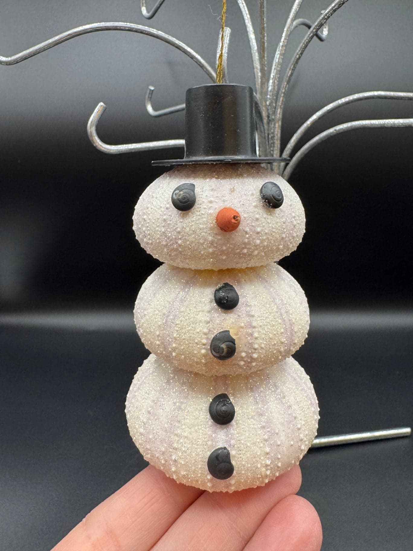 Stacked Sea Urchin Snowman Ornament - Image 1
