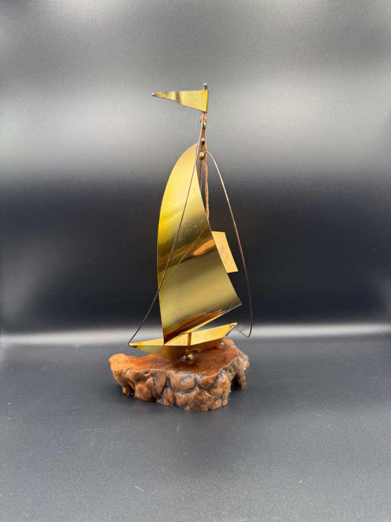 1981 Brass & Burlwood Sailboat Statue - Thumbnail 7