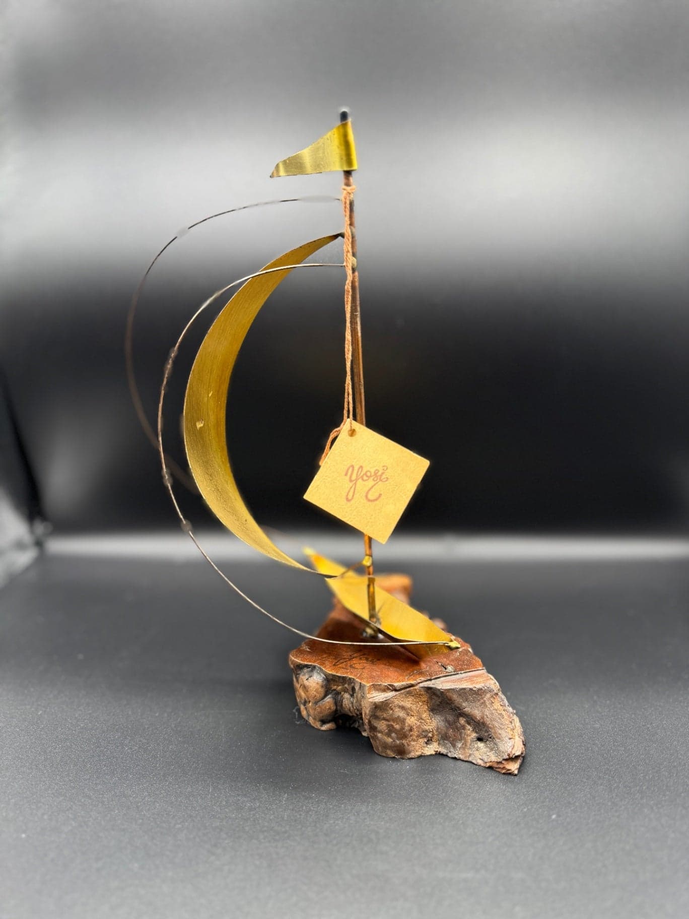 1981 Brass & Burlwood Sailboat Statue - Thumbnail 2