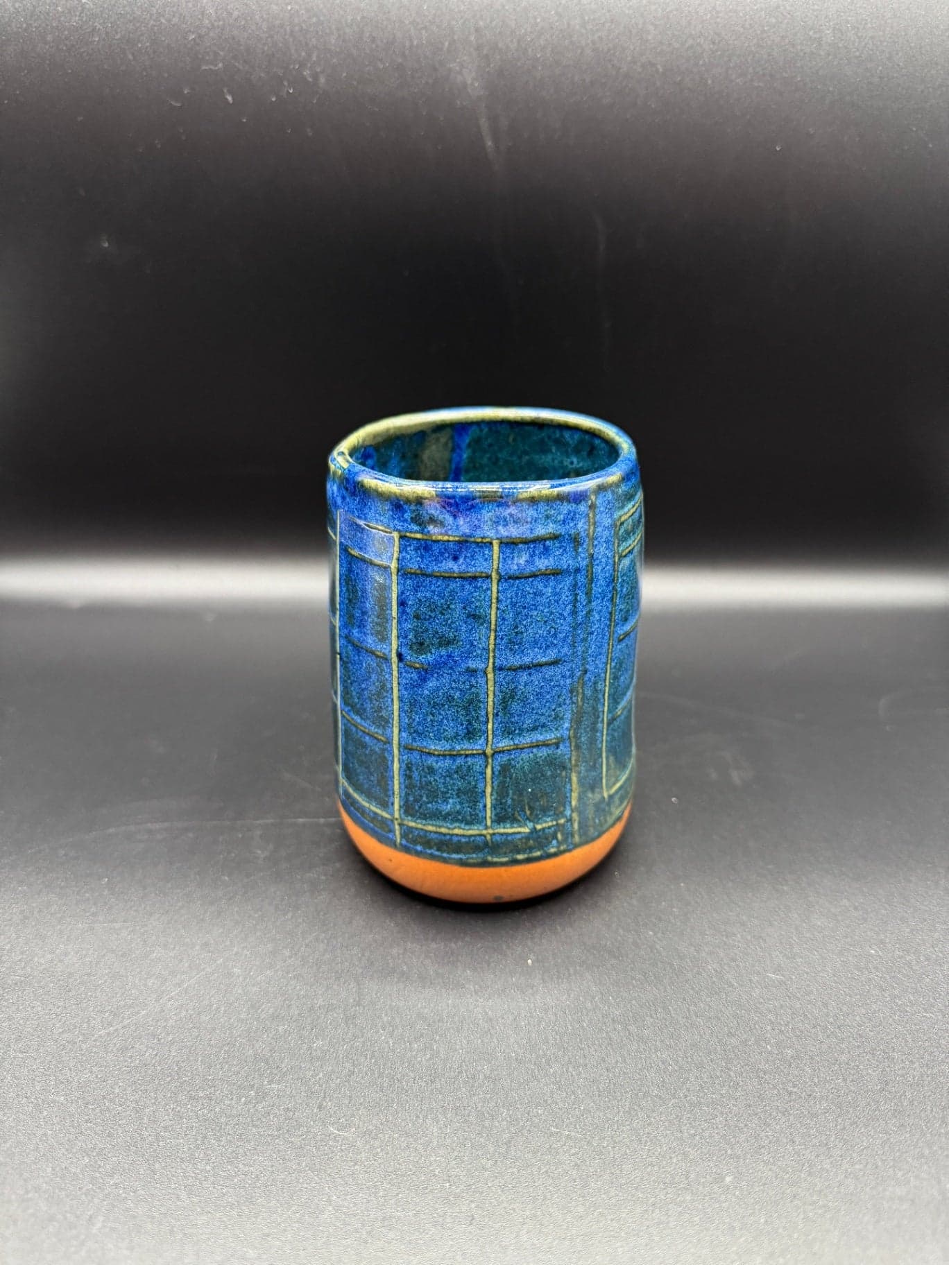 Blue & Green Plaid Ceramic Vase - Image 1