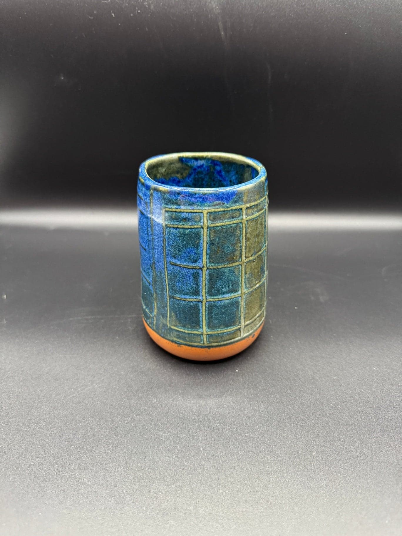 Blue & Green Plaid Ceramic Vase - Thumbnail 2