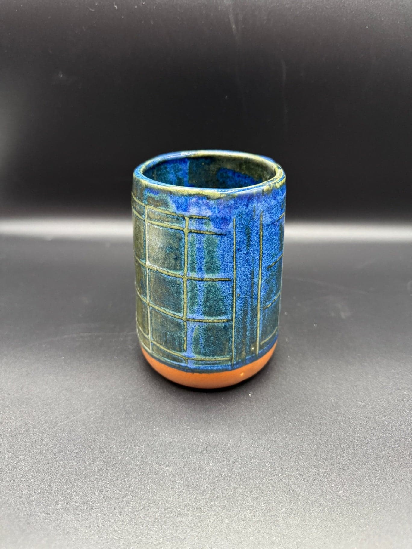 Blue & Green Plaid Ceramic Vase - Thumbnail 3