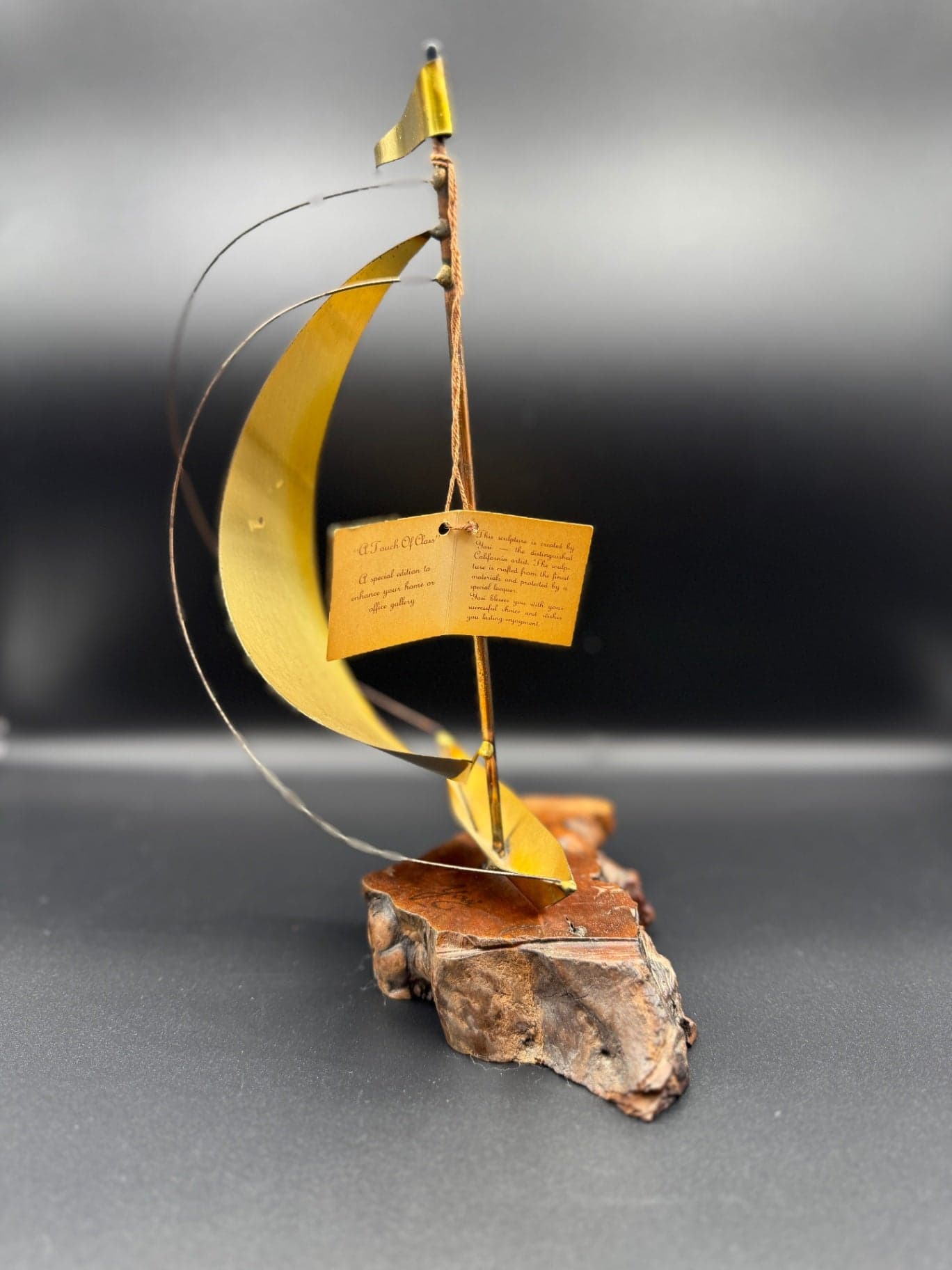 1981 Brass & Burlwood Sailboat Statue - Thumbnail 4