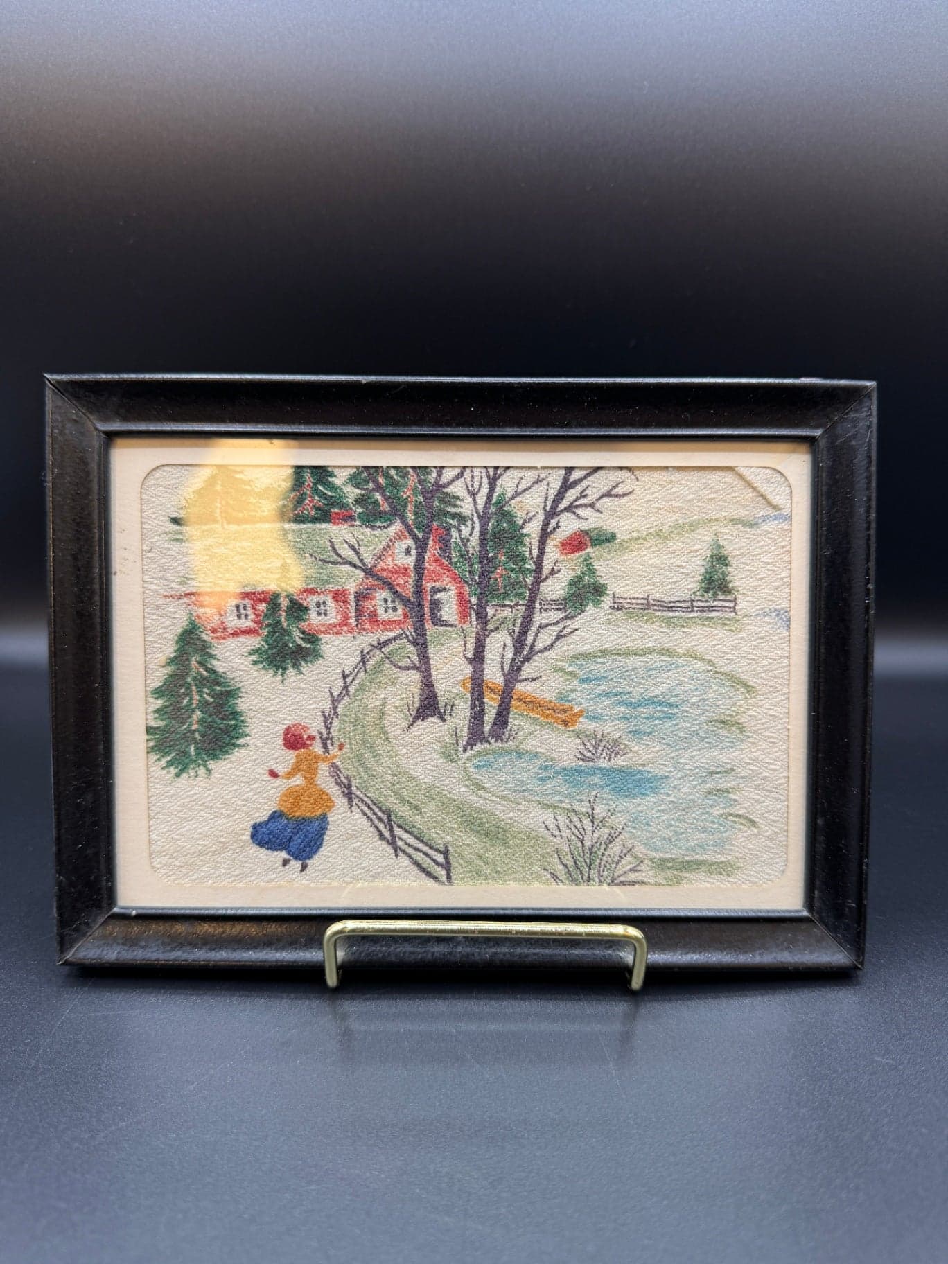 VTG Watercolor on Fabric Framed Artwork, Pair - Image 1