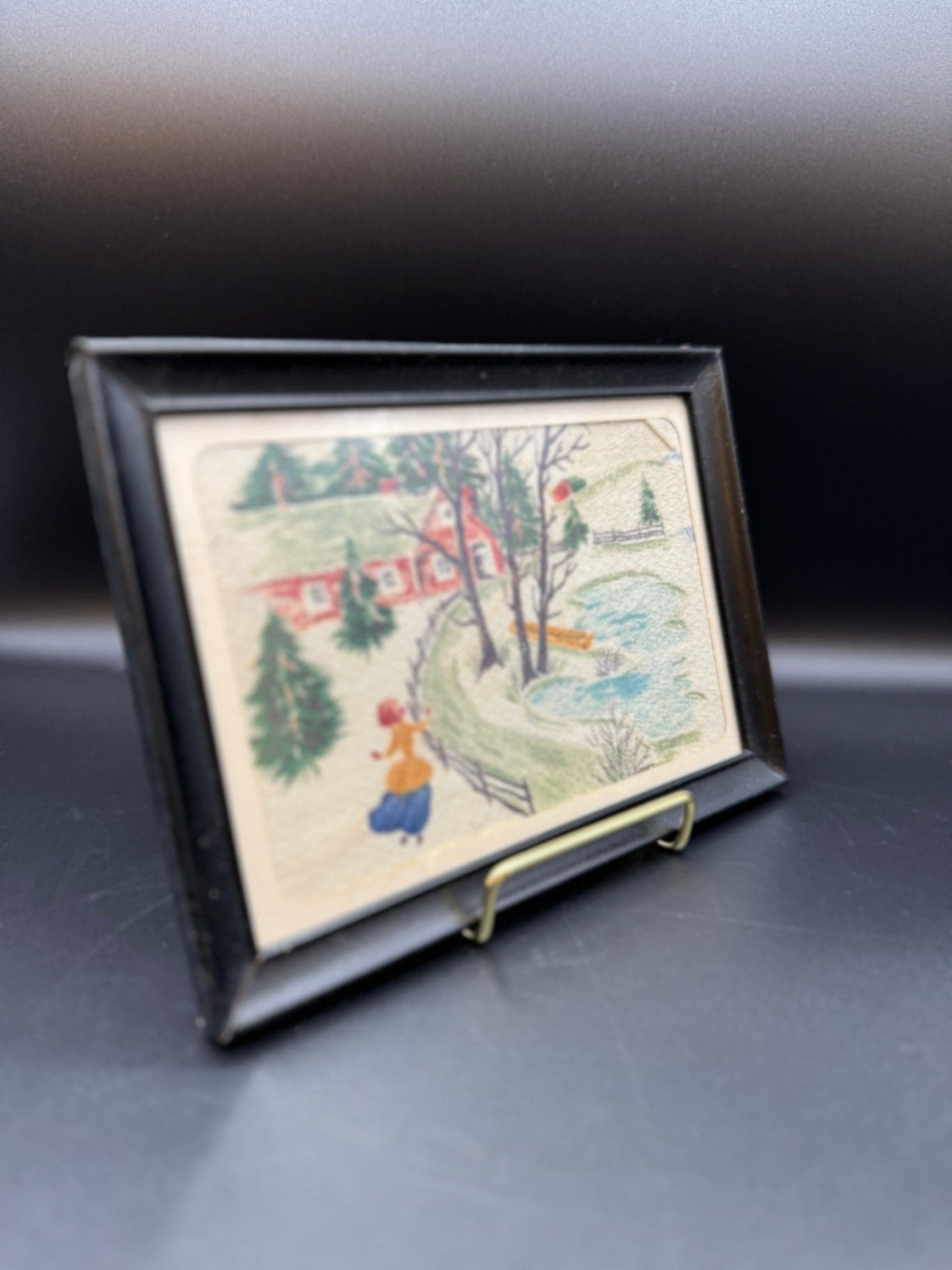VTG Watercolor on Fabric Framed Artwork, Pair - Thumbnail 2