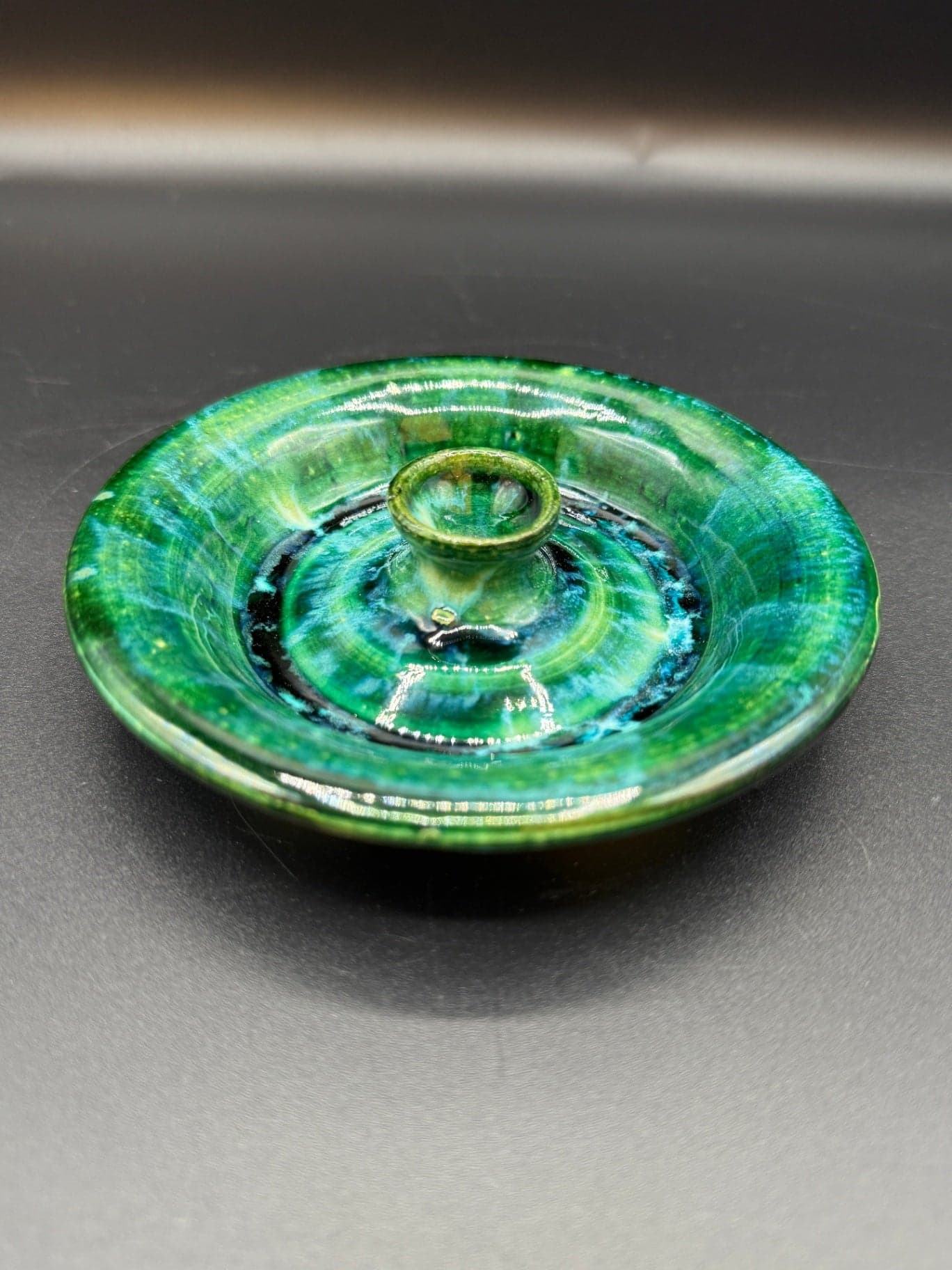 Green-Blue Studio Pottery Incense Burner - Thumbnail 4