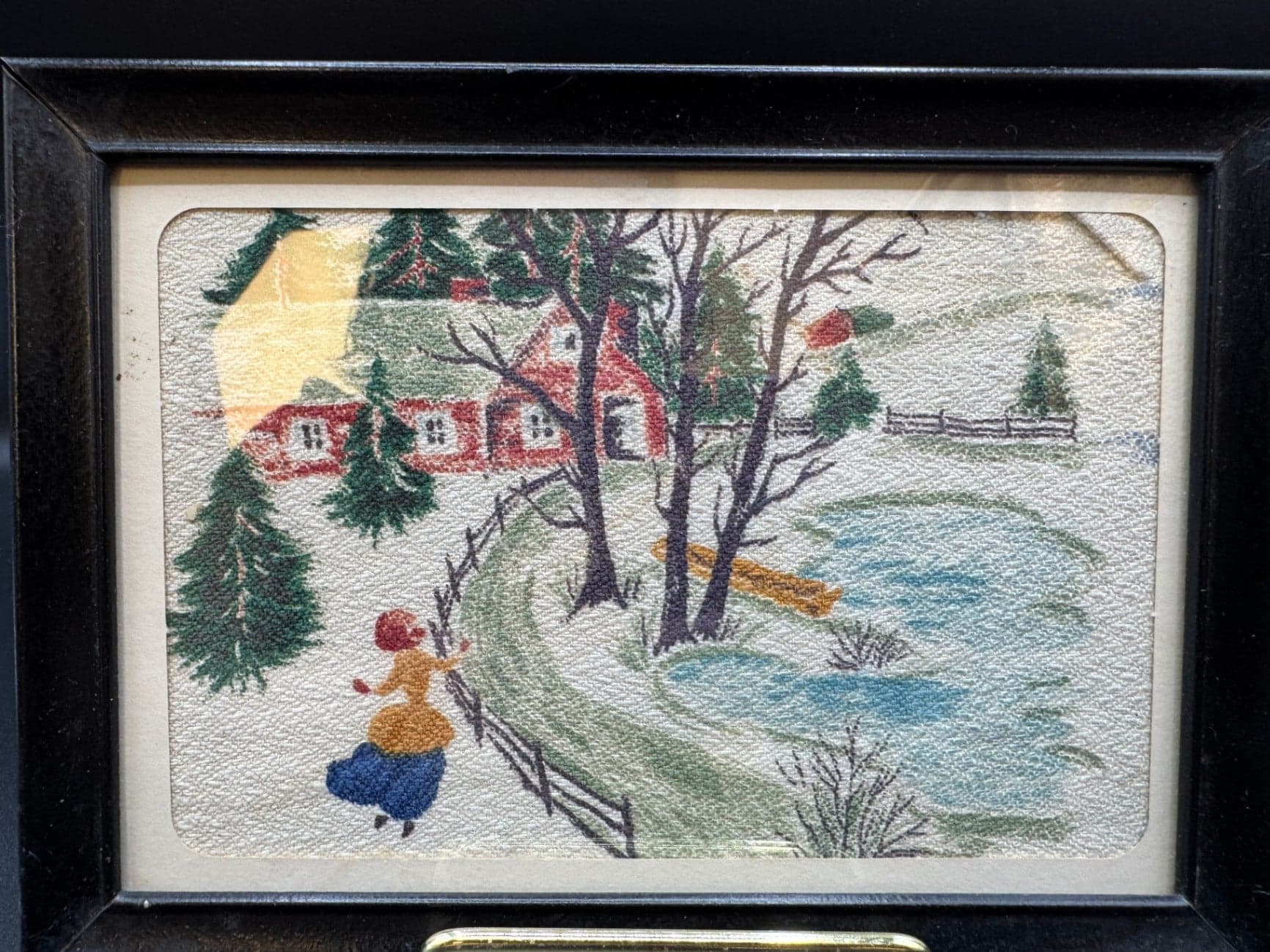 VTG Watercolor on Fabric Framed Artwork, Pair - Thumbnail 5