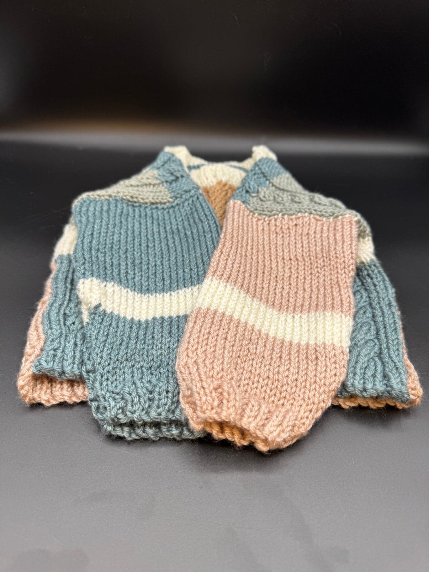 Handmade Gray & Blue Baby Sweater - Thumbnail 7