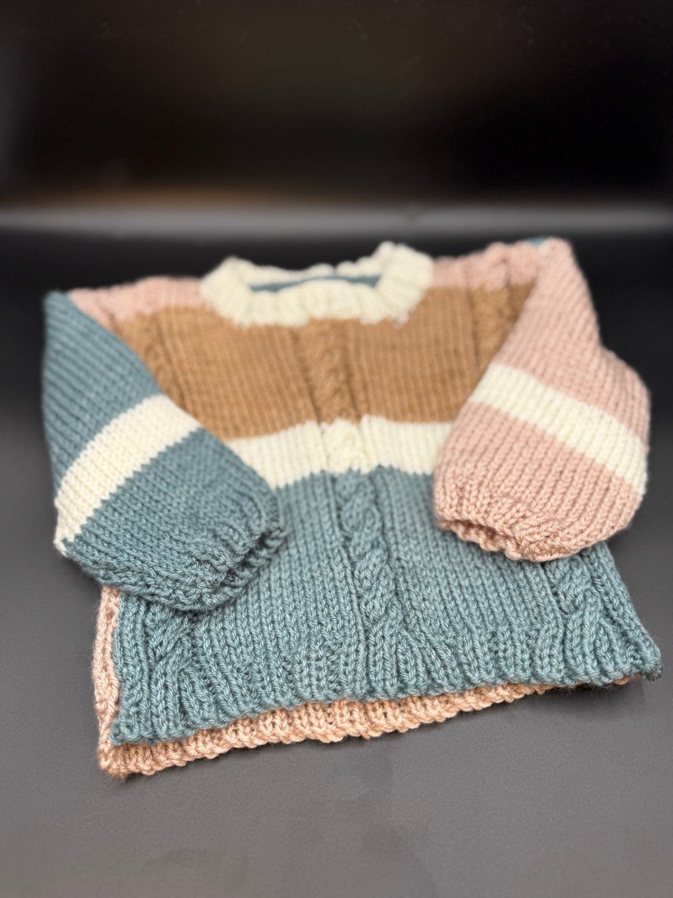 Handmade Gray & Blue Baby Sweater - Image 1
