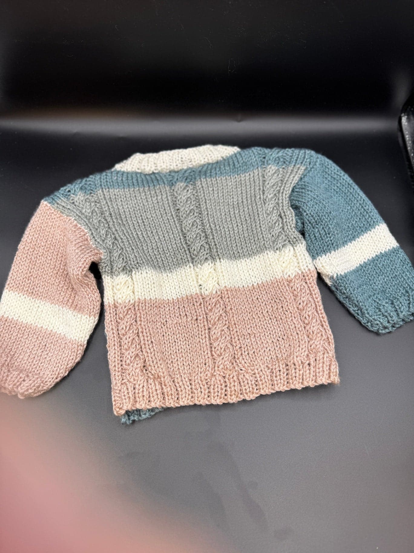 Handmade Gray & Blue Baby Sweater - Thumbnail 4