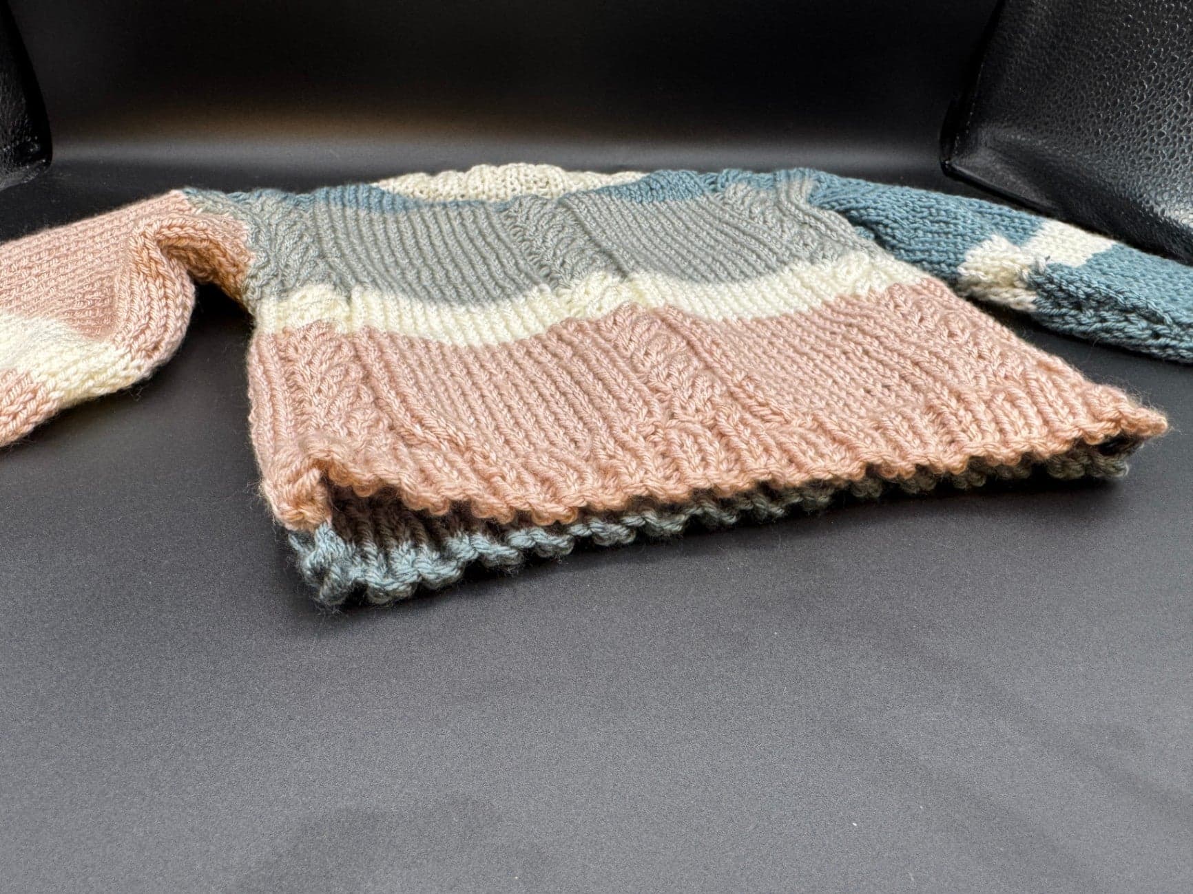 Handmade Gray & Blue Baby Sweater - Thumbnail 5