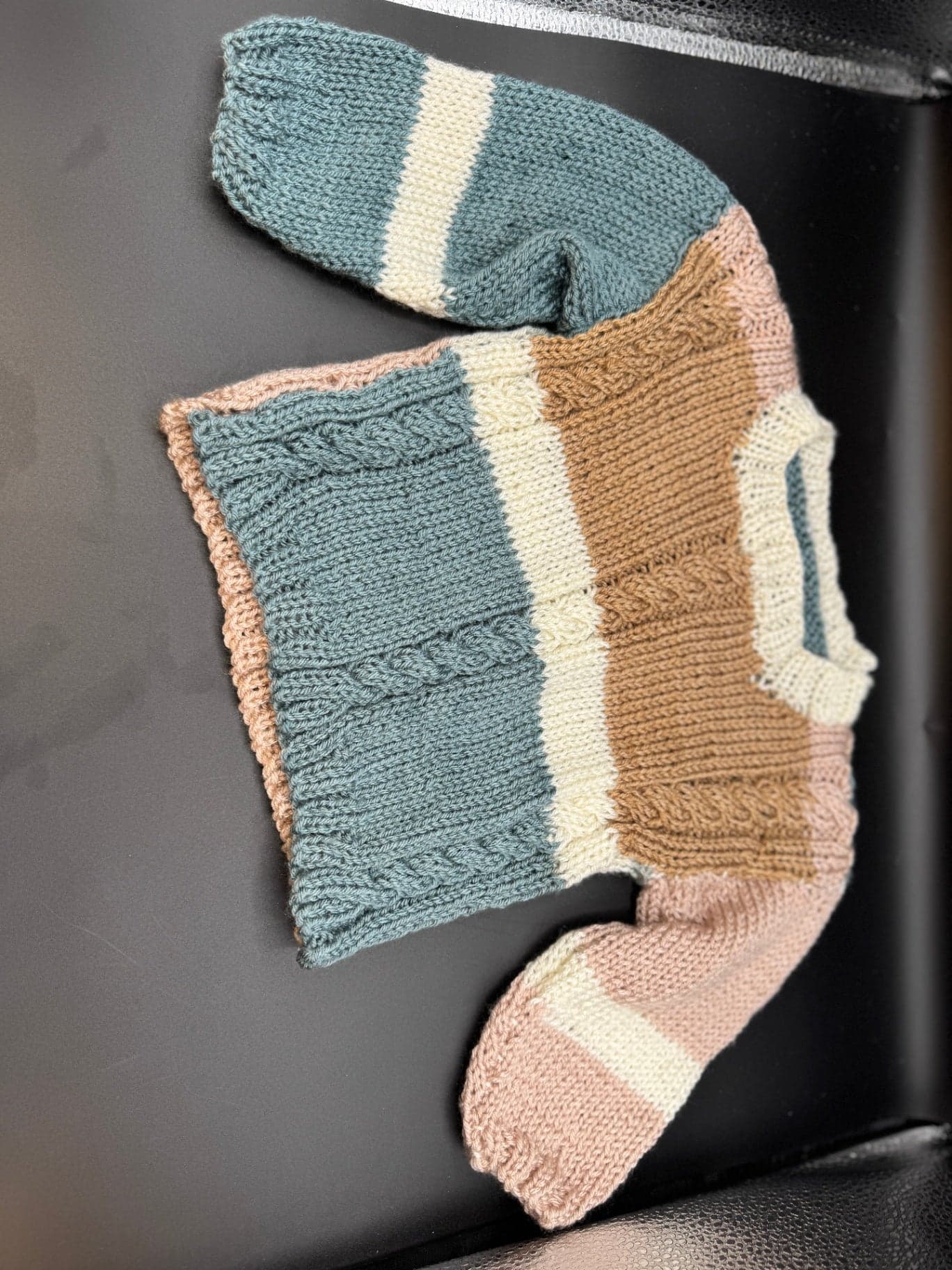 Handmade Gray & Blue Baby Sweater - Thumbnail 3