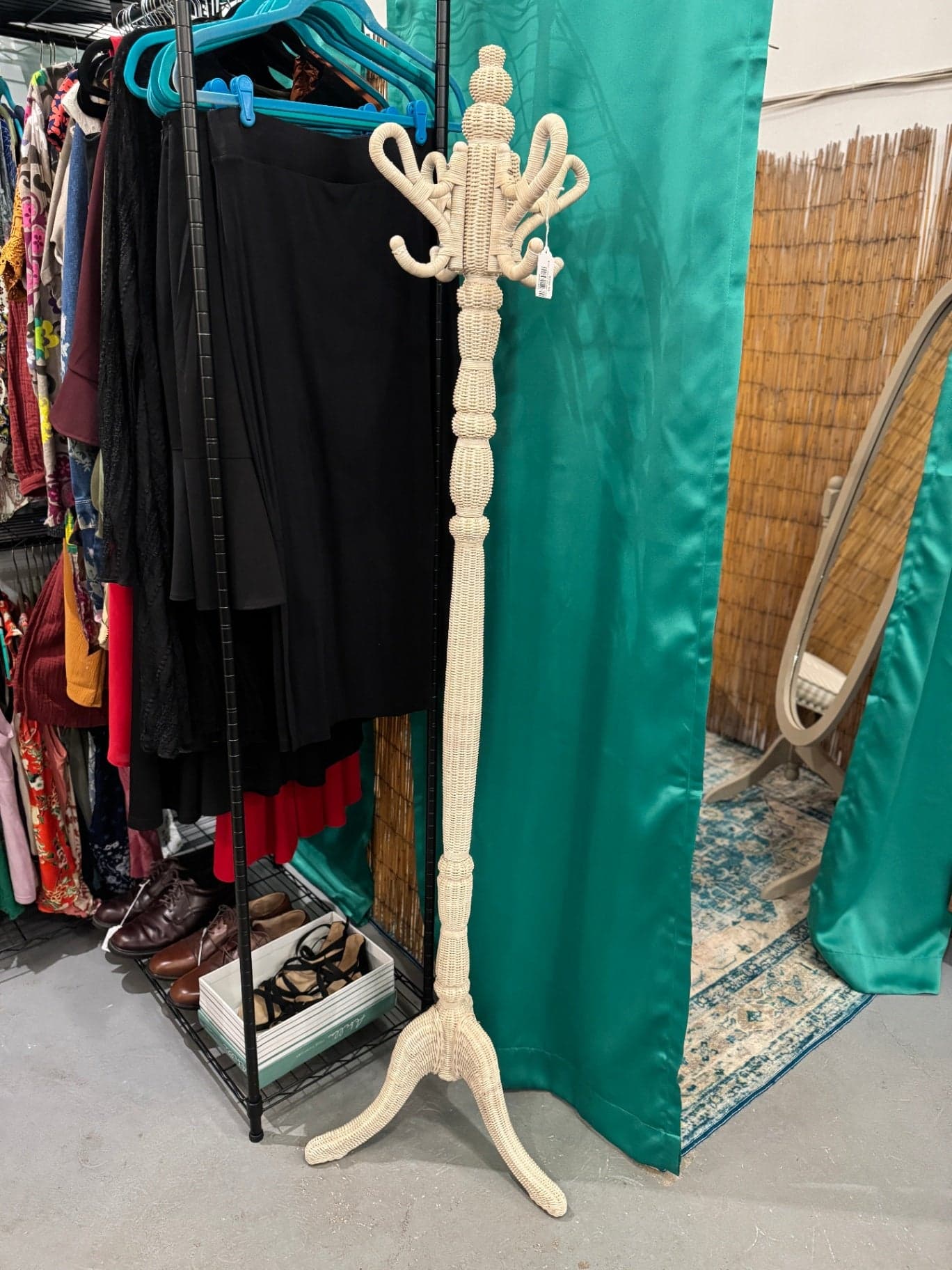 Vintage White Wicker Coat Rack - Image 1