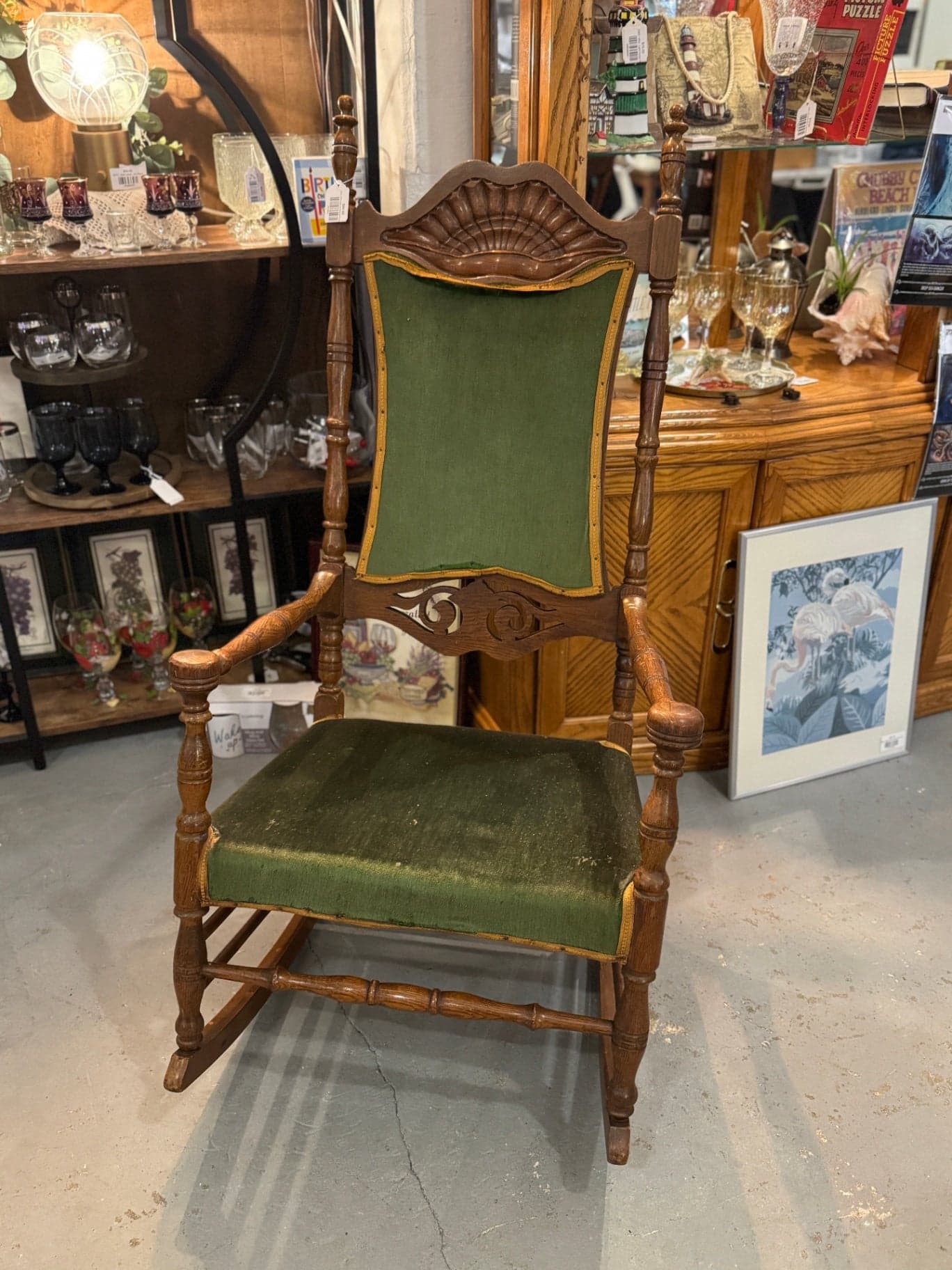 VTG Green Upholstered Rocking Chair - Image 1