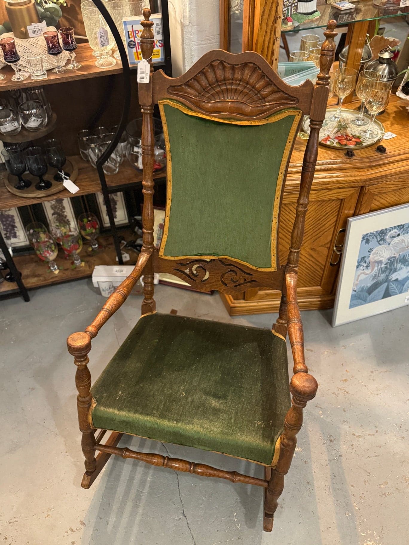 VTG Green Upholstered Rocking Chair - Thumbnail 2
