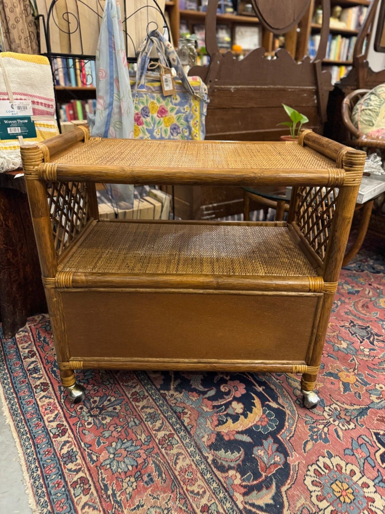 Wicker and Rattan Bar Cart - Thumbnail 4