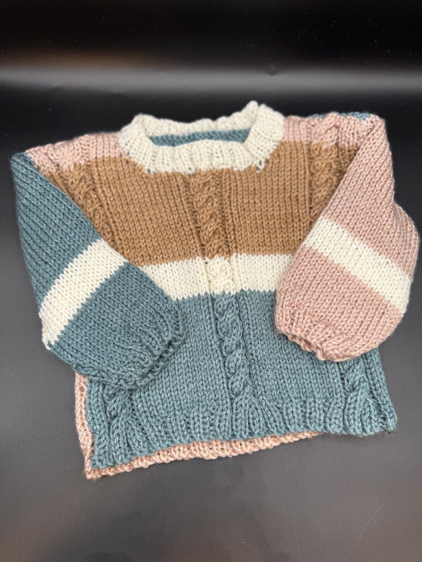 Handmade Gray & Blue Baby Sweater - Thumbnail 2