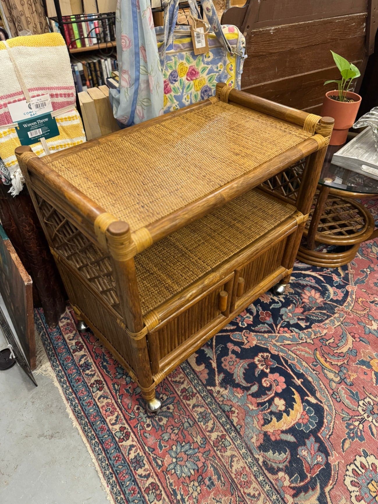 Wicker and Rattan Bar Cart - Thumbnail 2